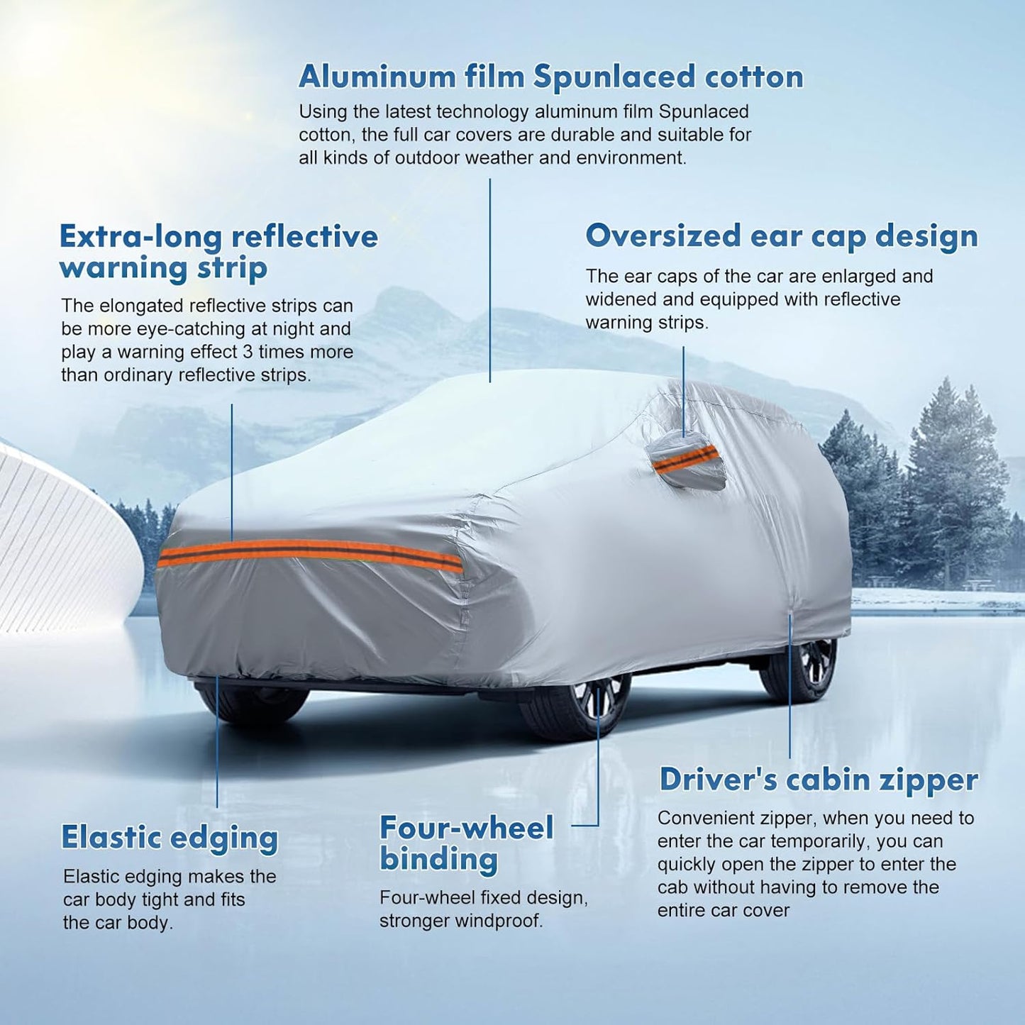 KEYOOG 6-Layer Full Car Cover is All-Weather Waterproof, Universal in All Seasons, Snow Prevention, Rainproof, Acid Rainproof, Sunscreen, Ultraviolet-Proof, Fit SUV 214"-236" Orange Reflective Strip