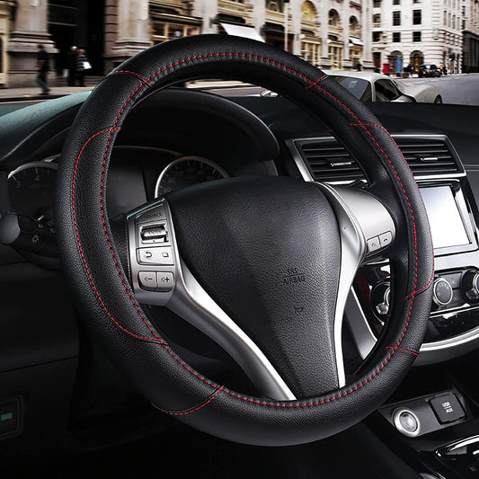 Leather Car Steering Wheel Cover, Non-Slip Car Wheel Cover Protector Breathable Microfiber Leather Universal Fit for Most Cars(Black)