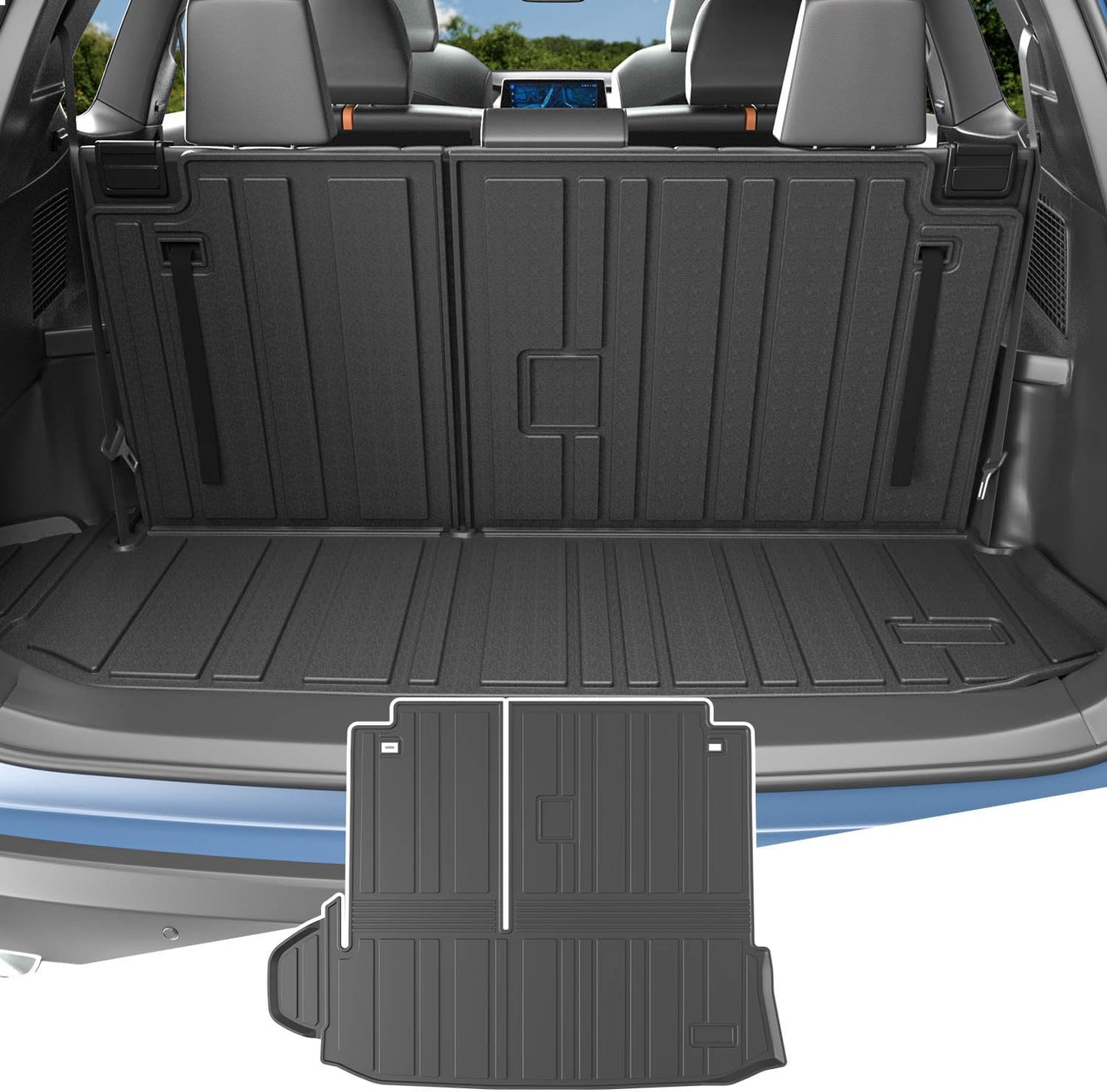 powoq Cargo Mat Compatible with 2020-2025 Toyota Highlander Backrest Mat TPE Cargo Liners Replacement for Toyota Highlander Accessories (Fit 2020-2025 Highlander,Rear Cargo Mat with Backrest Mat)