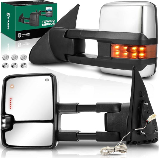 YHTAUTO Power Adjusted Heated Towing Mirrors Fit Toyota 07-21 Tundra, 08-17 Sequoia, Arrow & Turn Signal & Backup Running Light, w/Blind Spot Detection, Telescoping Driver Passenger Side Car Mirrors