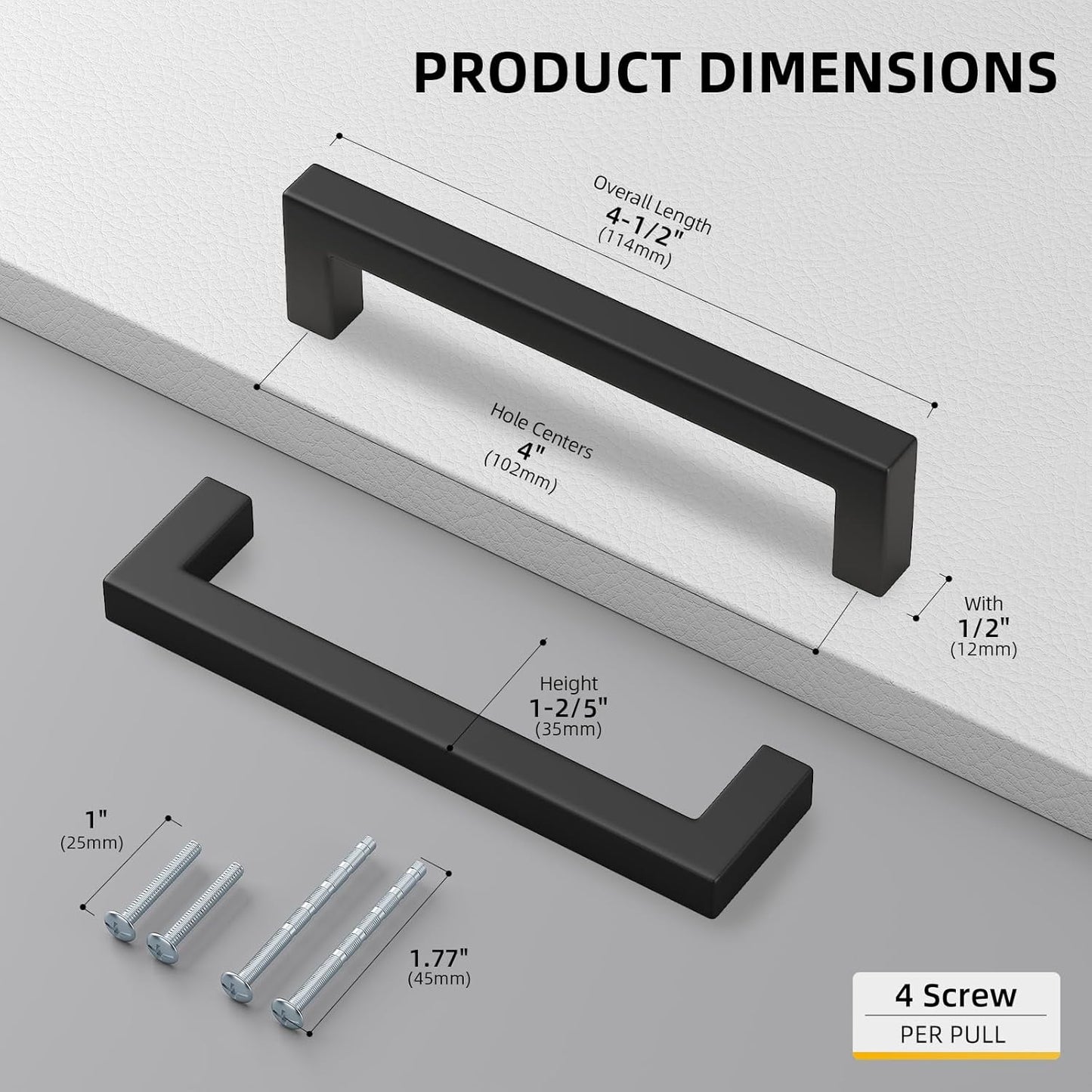 goldenwarm 45 Pack 4 INCH Black Square Bar Cabinet Pull - Drawer Pulls Stainless Steel Modern Hardware for Kitchen and Bathroom Cabinets Cupboard - Center to Center 4in(102mm) Cabinet Handles