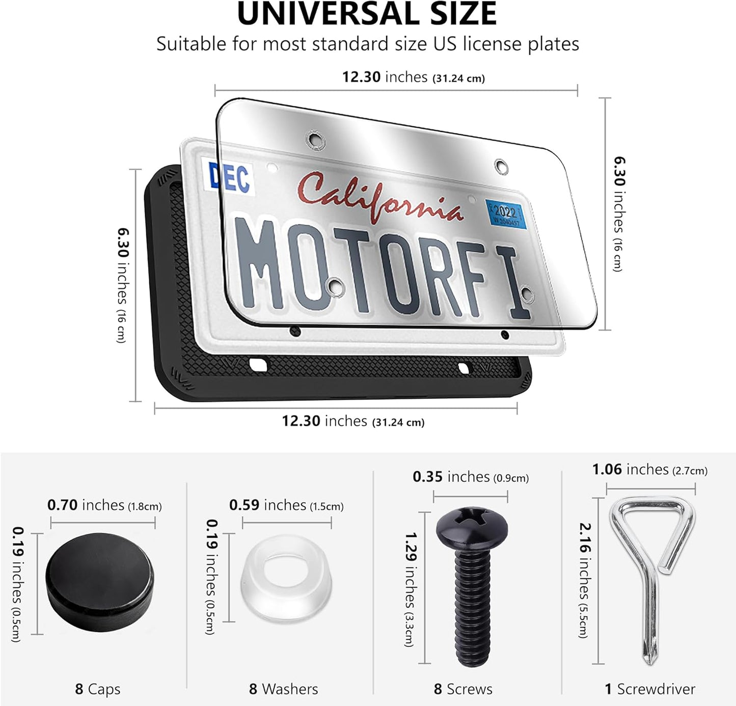 2 Pcs Silicone License Plate Frames with Polycarbonate Covers, Rust-Proof, Weather-Resistant, Easy Installation, Premium License Plate Protector for Cars with 2 Drainage Holes