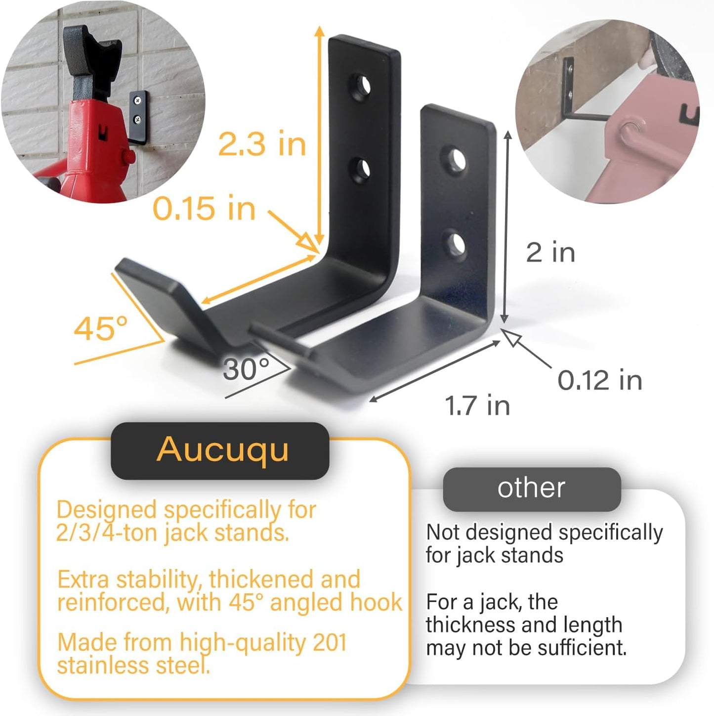 4 Packs Jack Stands Wall Mount Organizer, Heavy Duty Stainless Steel Holder Hook Fits 2 & 3 & 4 Ton Jack Stands