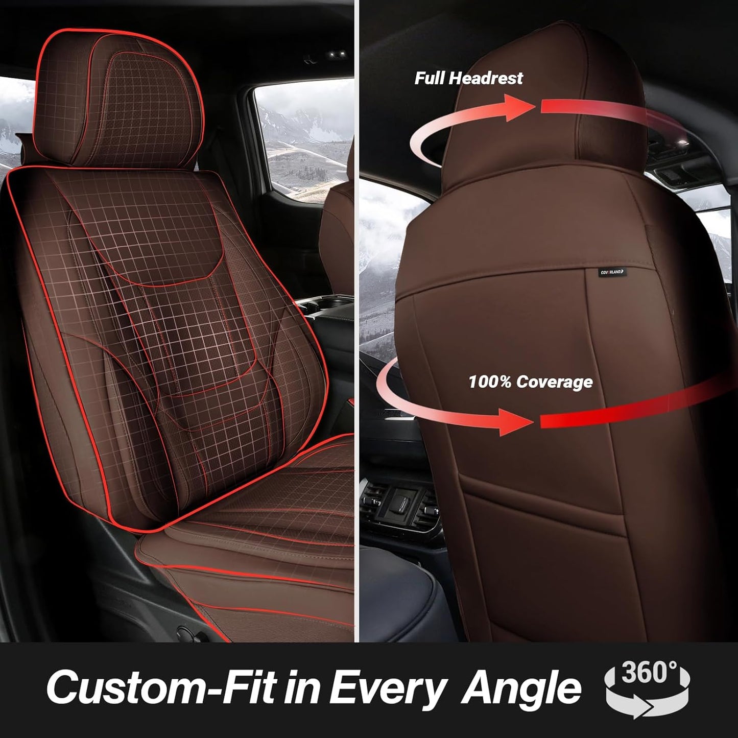 Coverland Custom Car Seat Covers Compatible with 2007-2013 Tundra CrewMax - Premium Leather Non-Slip Memory Foam Waterproof Cover Interior Protector Full Set-Dark Brown [See Size Chart-Size X135]