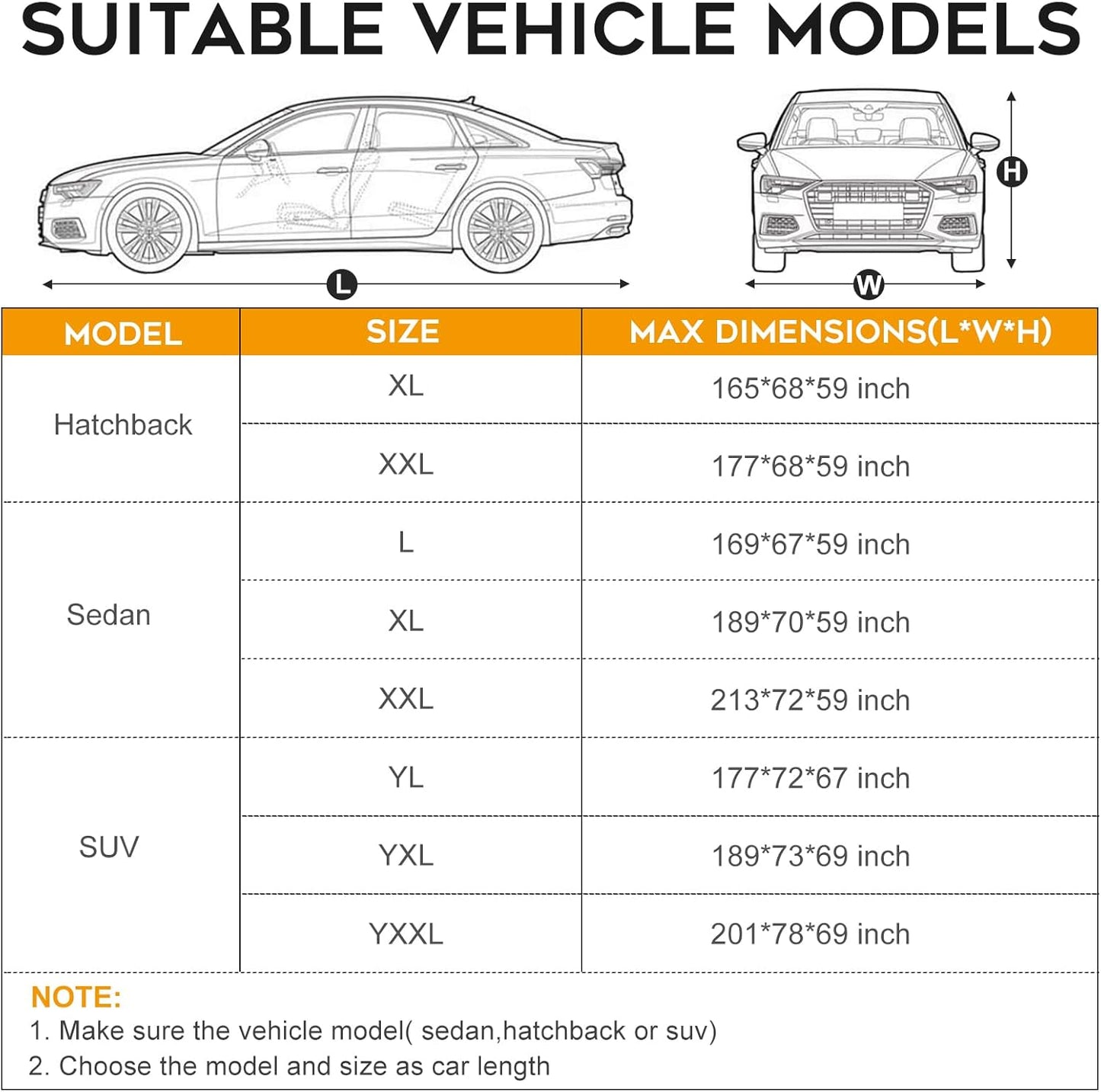 Hatchback Car Cover Waterproof All Weather for Automobiles，Outdoor Heavy Duty Full Exterior Covers with Zipper Door, Rain Sun Snow Dust UV Protection, Windproof Straps & Reflective Strips(Up to 165")