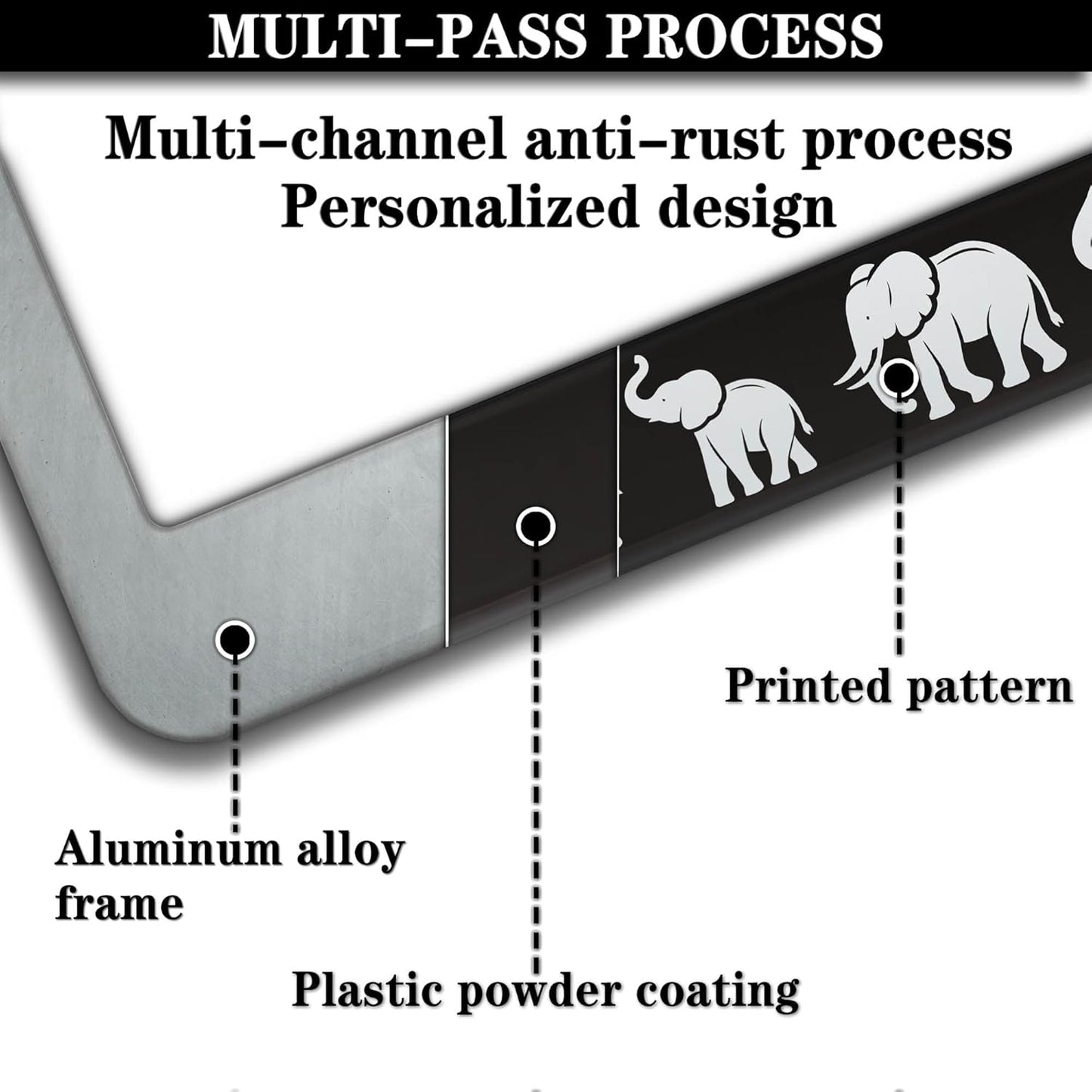 License Plate Frames Black and White Fun License Plate Frame Cover I Love Elephants Universal Aluminum Car Accessory 2 Pack with Screw Covers Set