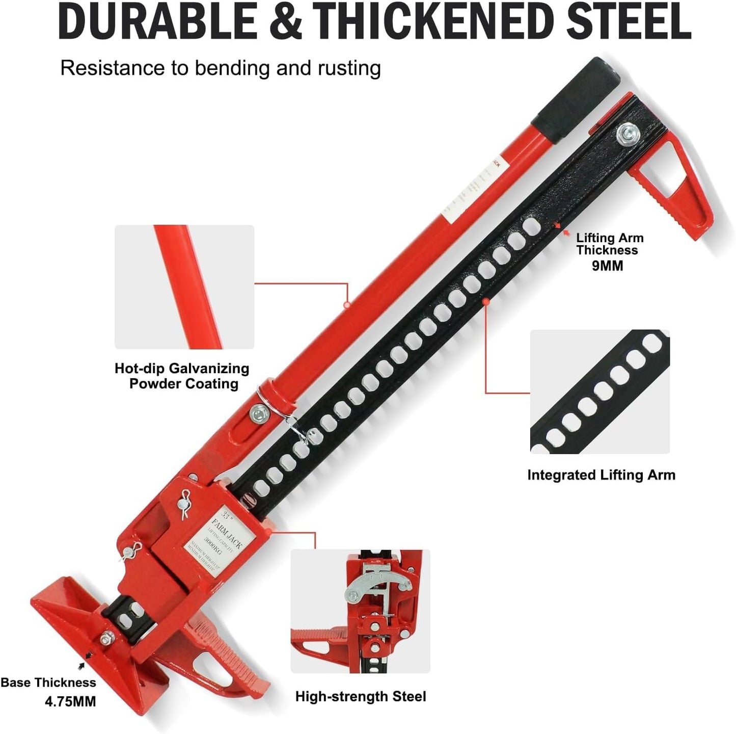 Multi-Functional Lift Jack, Farm Jack Heavy Duty Off Road, for Tractor, Truck, SUV, ATV, UTV, Off Road Accessories, Durable 3 Ton with Wide Base & Ratcheting Mechanism