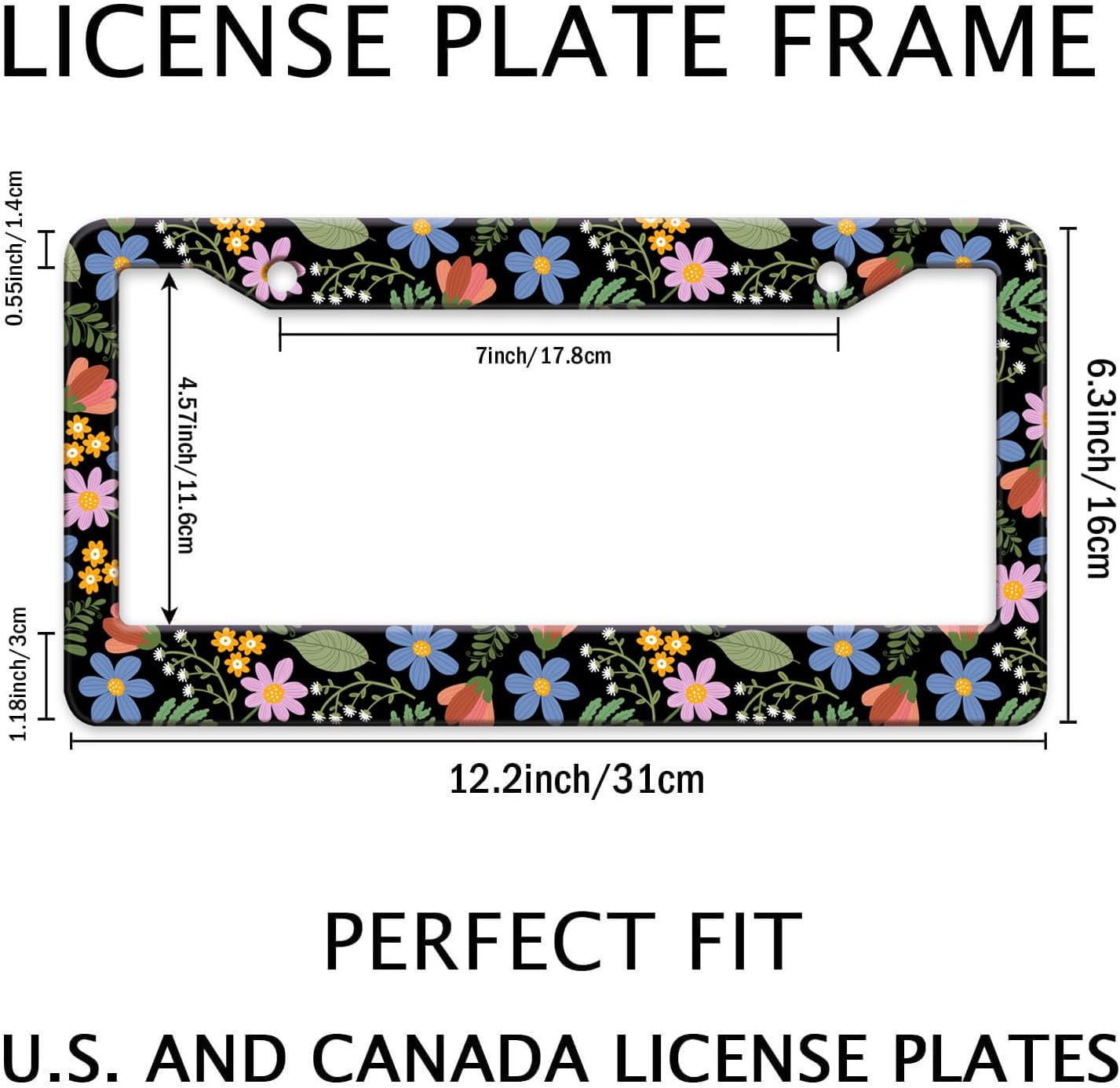 Florals License Plate Frame for Women, Blue Flowers License Tag Frames Holder Covers, Metal Aluminum Rustproof Car Accessories for Us Canada Standard, Girly Car Decorative with 2 Holes and Screw Caps