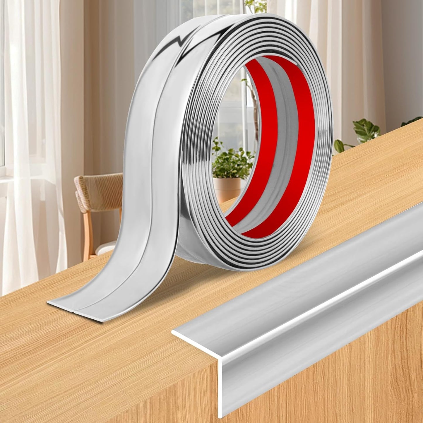 Wall Corner Protector Moulding Trim Peel and Stick Wall Corner Guards Trim Flexible Self Adhesive Edge Protector Moulding, 2.4 in x 40 Ft, Silver
