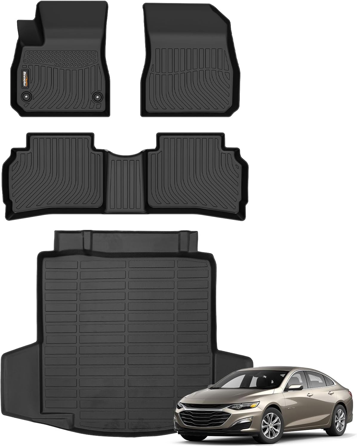 Binmotor-All Weather Car Floor Mats for Chevrolet/Chevy Malibu 2016-2025, Waterproof TPE Rubber Mats Floor Liners for Chevy Malibu Cargo Trunk Liner Accessories Mat-Black