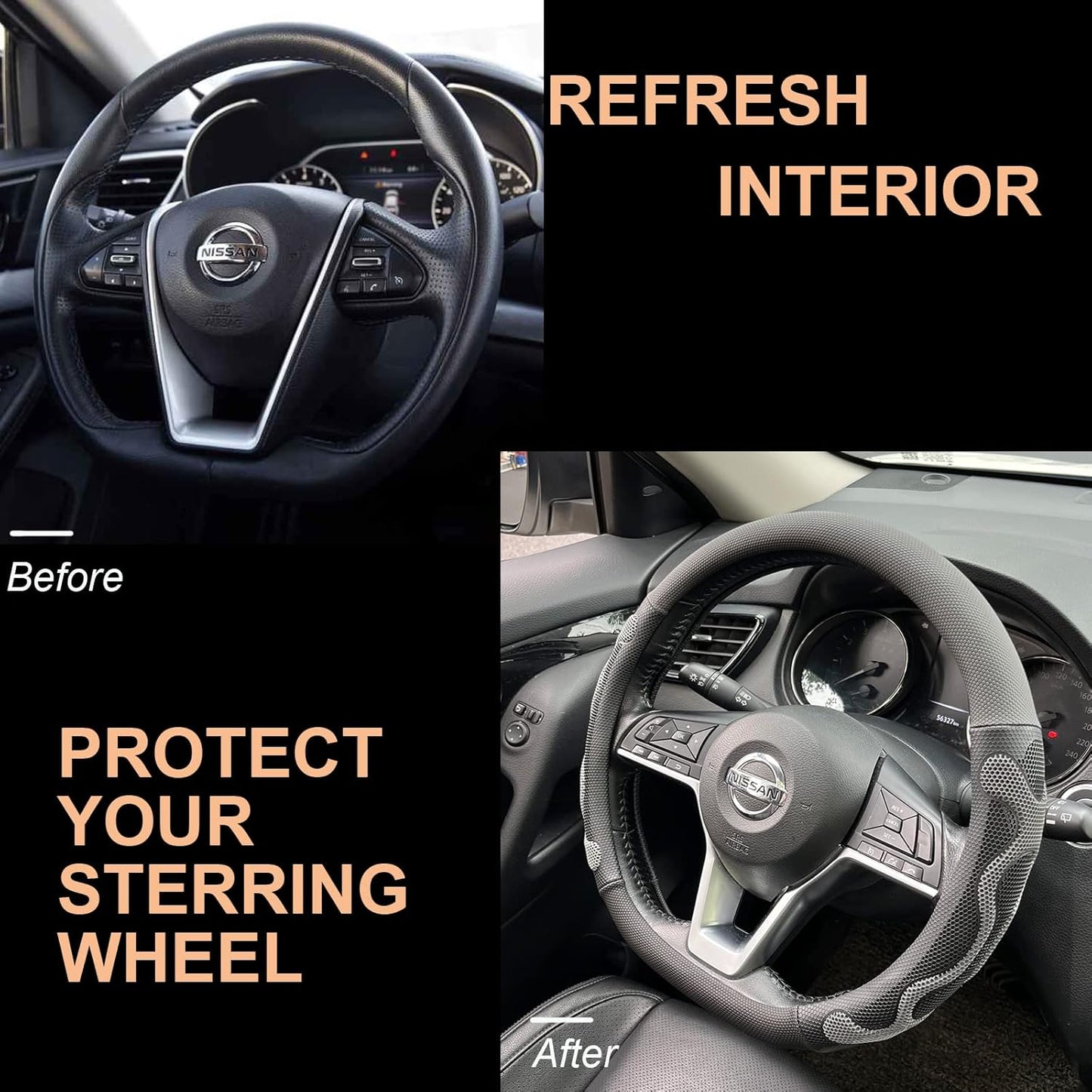 PINCTROT D Shaped Comfy Grip Steering Wheel Cover, Anti-Slip Design, Flat Bottom 14.5-15 Inch(Silicone Gray)