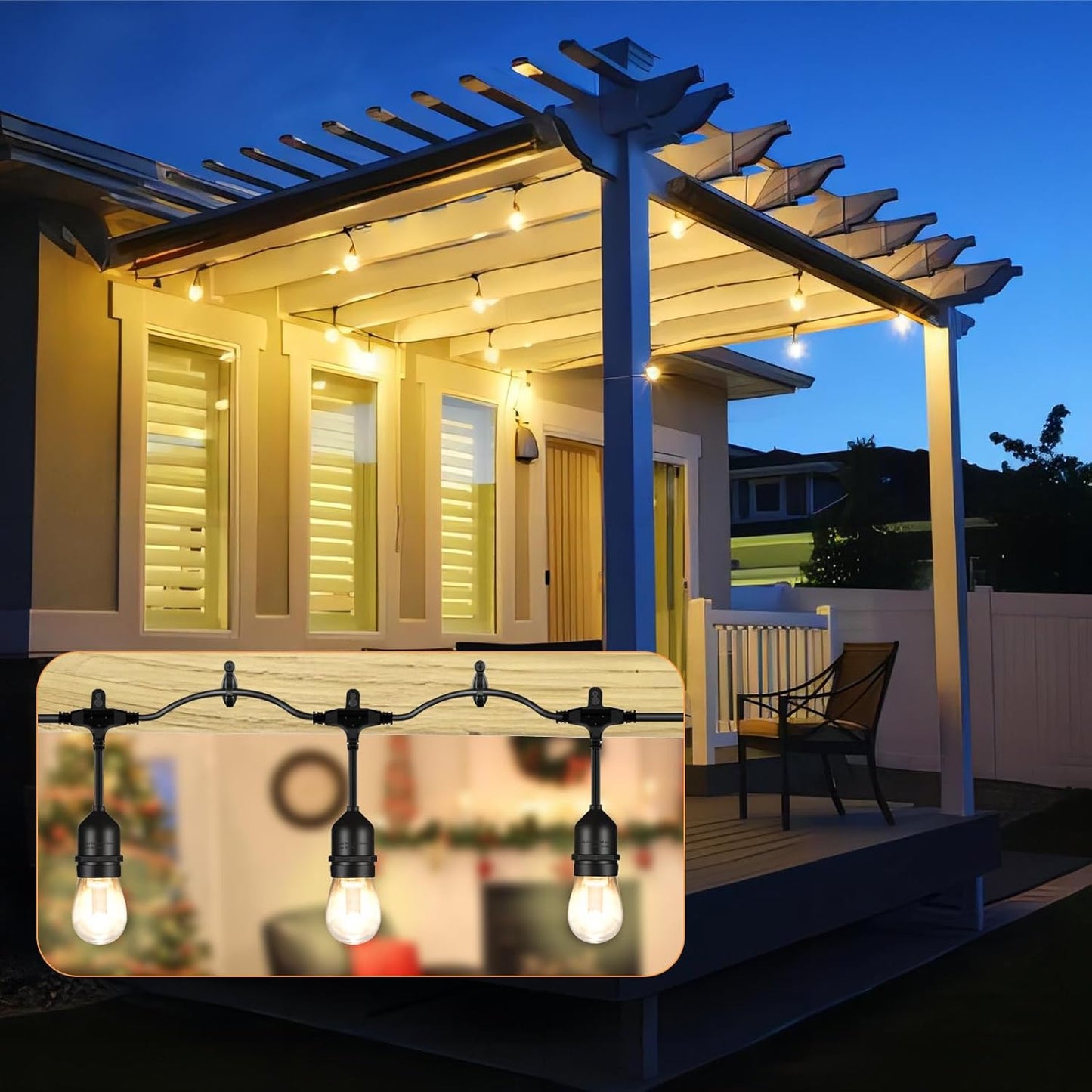 24 Pcs String Light Hooks, Screw in Hooks for Hanging String Lamp, Wire, Plants Pot, Wind Chimes, Patio Fairy Light Cord Holder with Buckle, Outdoor Concrete Wood Wall Halloween Xmas Decor Q Hanger