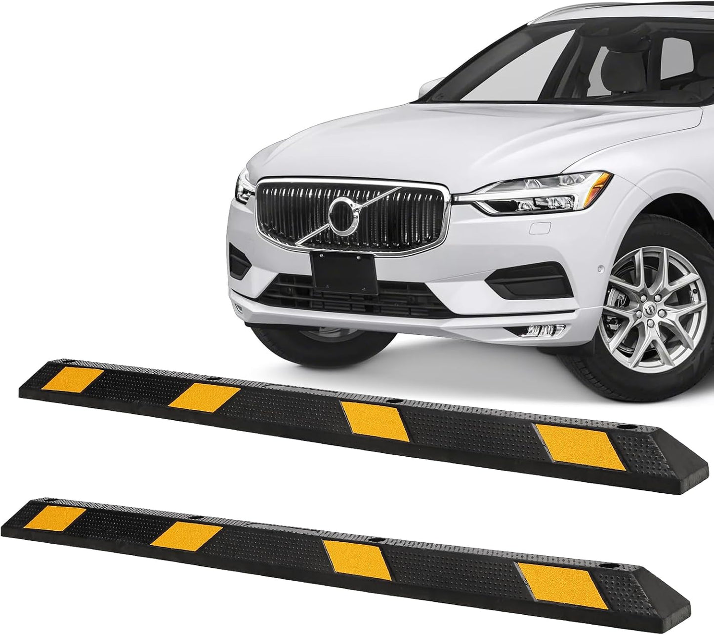 Heavy Duty Rubber Parking Curb (72.8" Extra Wide) - 55000 Lb Capacity with 8 Reflective Strips, UV/Oil Resistant for Driveways & Commercial Lots(1 Pack)