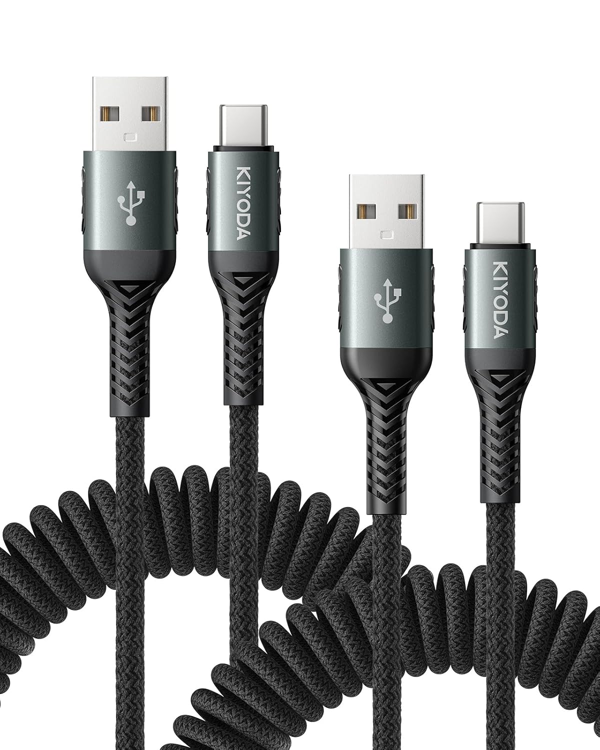 USB C Cable Coiled 6FT 2Pack, Braided USB A to Type C Charger Cable for Car 66W Fast Charging Cord Compatible with iPhone 16 15, iPad, Samsung Galaxy, Google Pixel, Moto, TCL, LG Phones