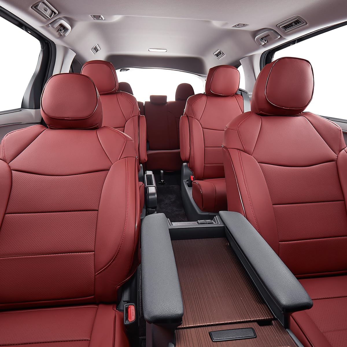 EKR Sienna Seat Covers for 2011-2020 Toyota Sienna XLE,Limited,Limited Premium,7 Seats,2nd Row Captain Seats W/Legrest,Seat Covers for SUV,Automotive Seat Cover Full Set-Three Row,Leather(Burgundy)