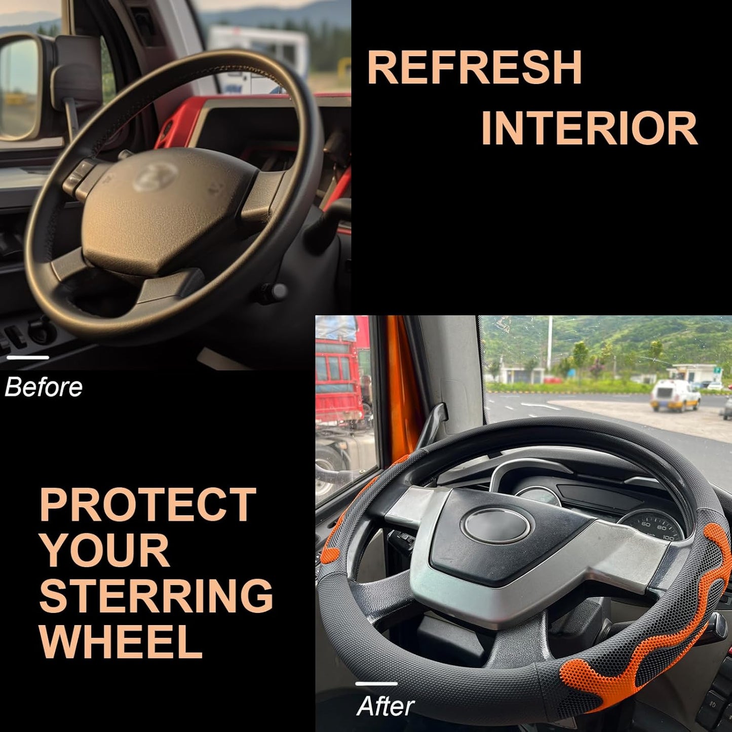 PINCTROT XL Size 17.5-18 Inch Comfy Grip Steering Wheel Cover for Semi Truck, Fits RV, Big Rig Trucker, 18 Wheeler and Classic Cars, Anti-Slip Design 17.5-18 Inch(Silicone Orange)