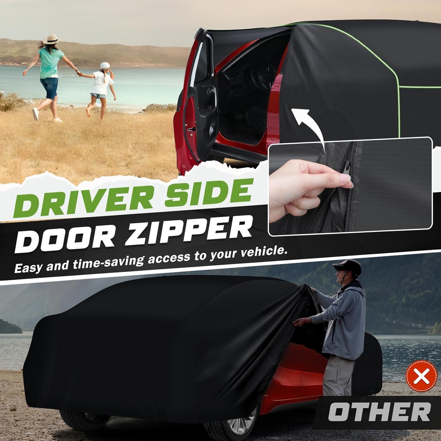 Mixsuper Liner Car Cover for Toyota Camry 1987-2025, 7 Layers Waterproof Car Cover Accessories for Camry with Zipper Door, Windproof Straps, Reflective Strips, Anti-UV, All Weather