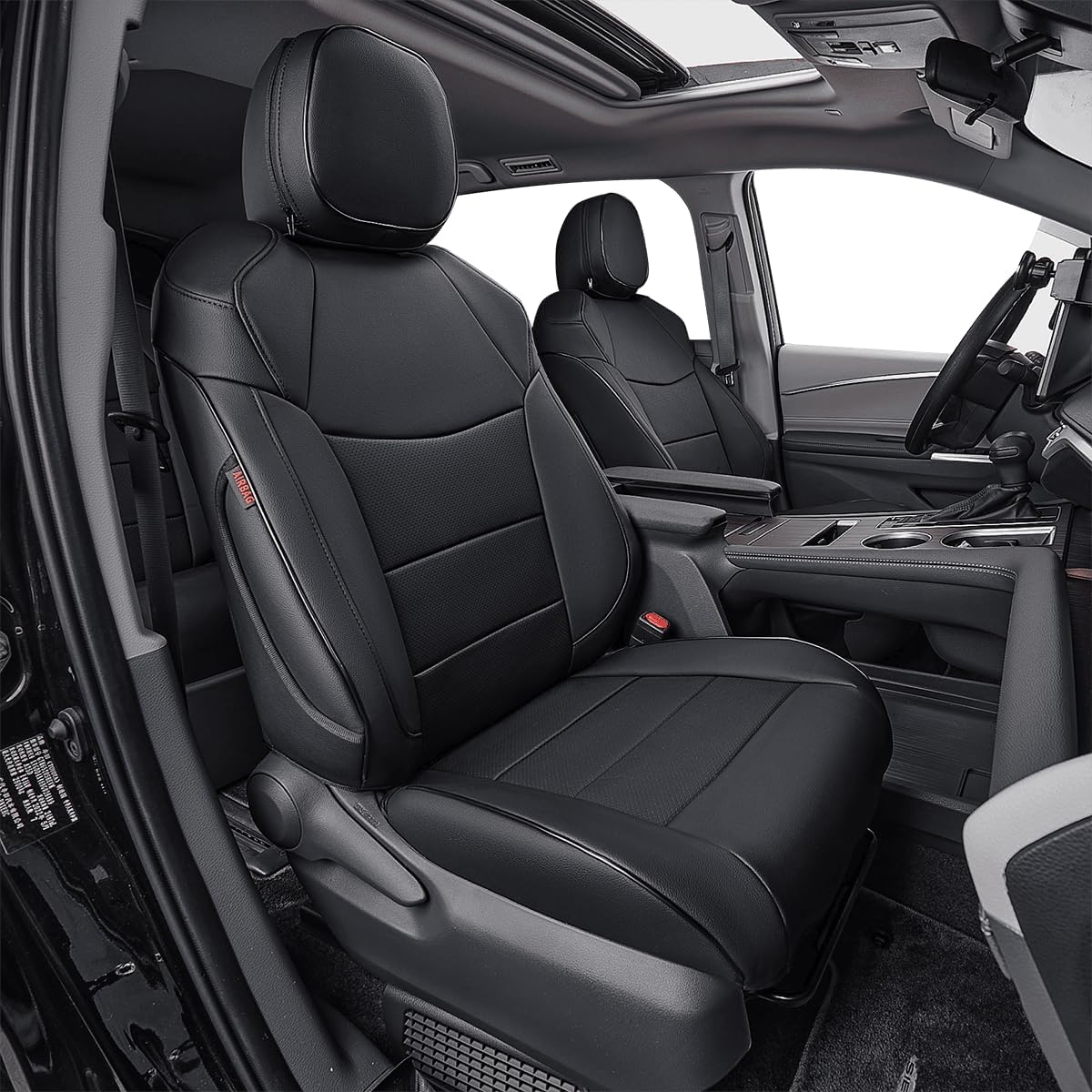 EKR Sienna Seat Covers for 2021 2022 2023 2024 2025 Toyota Sienna LE, XLE,8 Seats,2nd Row 4/2/4 Split,Waterproof Seat Covers Full Set for Trucks,Car Seat Protectors - Three Row,Leather(Black)