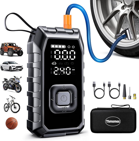 Tire Inflator Portable Air Compressor,65W Fast Charge 180PSI Cordless Electric Air Pump with Digital Pressure Gauge,Jump Starter Auto-Off for Car Bicycle Ball Inflatable,Battery Booster with Light