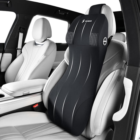FLORICH Lumbar Support with Car Headrest Pillow 2-in-1 Memory Foam Car Seat Headrest & Lumbar Cushion Ergonomic Back Support Pillow Seat Cushion for Car Seat Driving Neck Back Pain Relief, Black