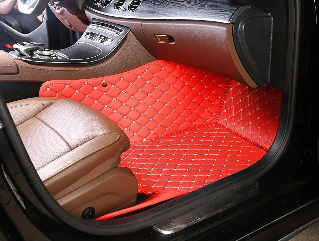 Custom Artificial Leather Waterproof All-Weather Car Floor Mats Fit for 99% Sedan SUV Sports Car Vehicle Car Mat (Light Brown Black Beige)