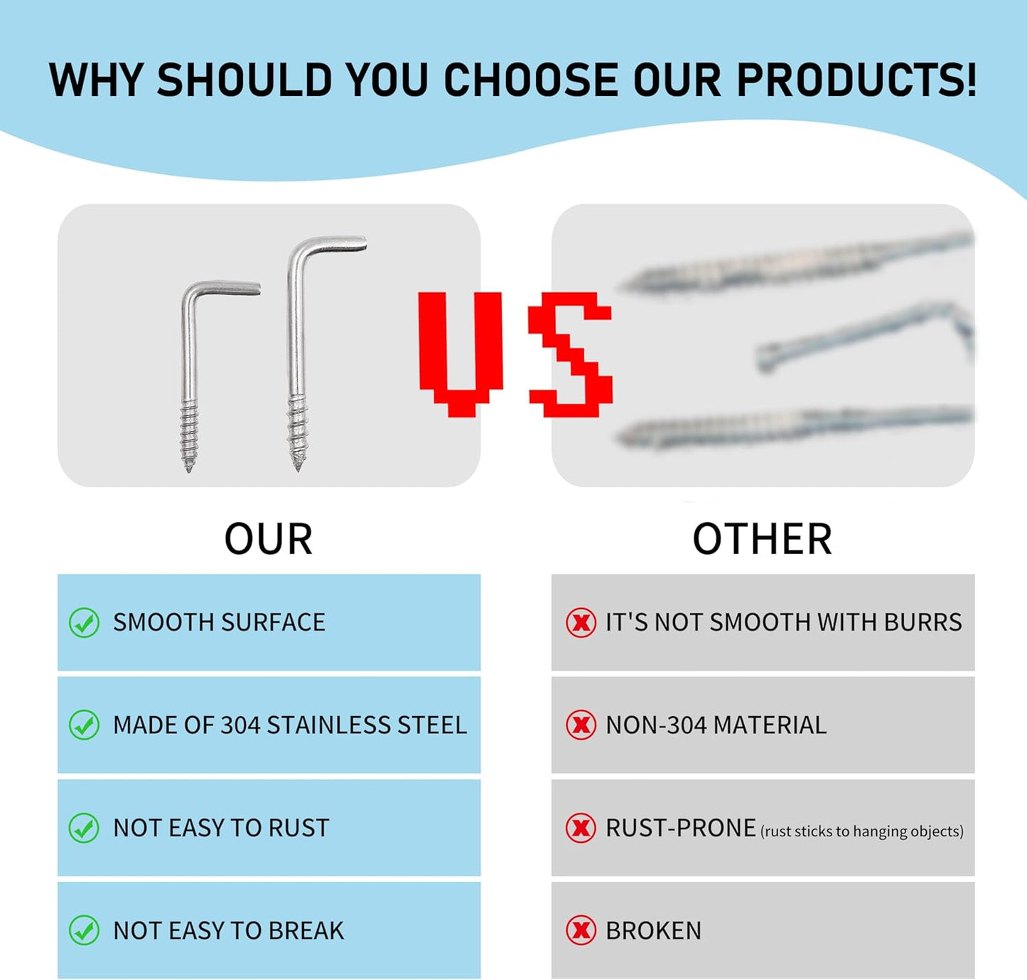 304 Stainless Steel 2 in Screw-in Hooks 60 Pcs,7 Shape Screw Hooks,Right Angle Medal Hooks l Shaped Screw in Hooks for Hanging