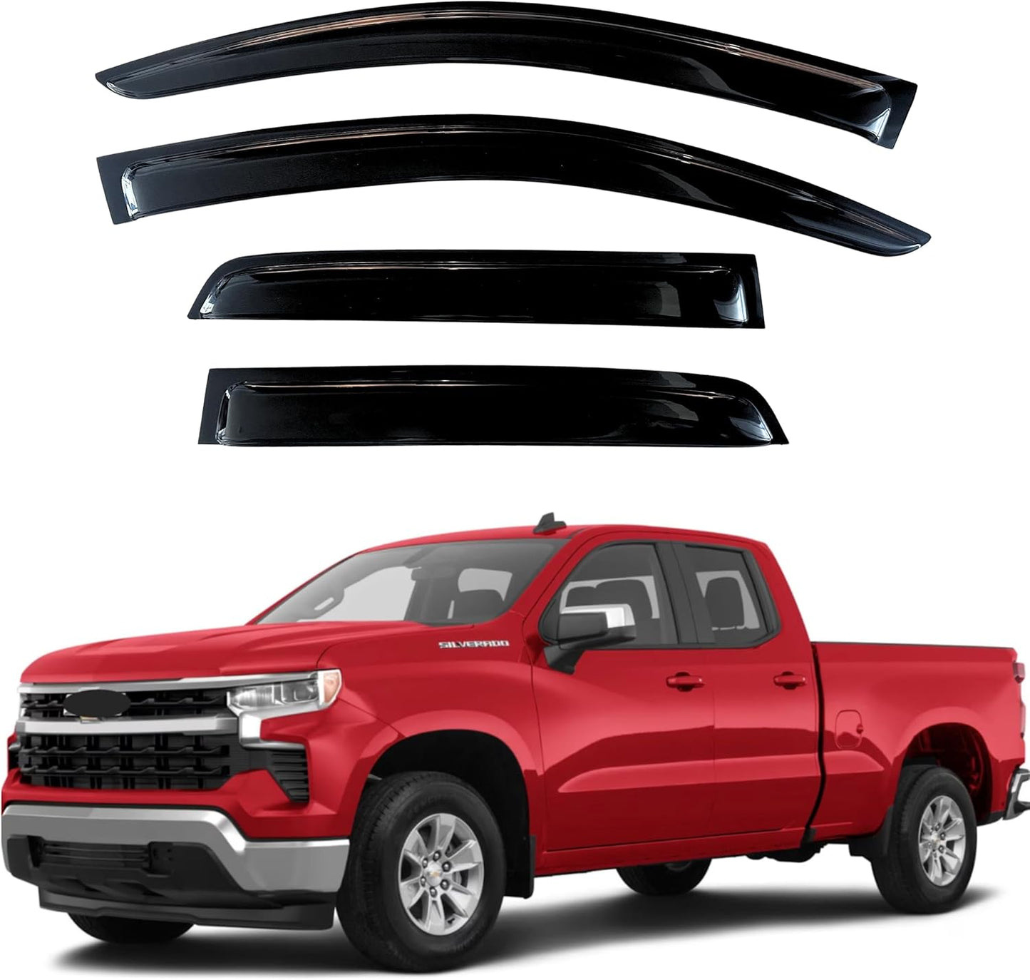 KPY Window Visor for 2019-2024 GMC Sierra Extended Cab & Chevrolet Silverado 1500 Extended Cab, 2500HD 3500HD 2020-2024, 4PC Rain Guards Tape-On Style, 2020 2021 2022 2023 (Extended/Double Cab Only)