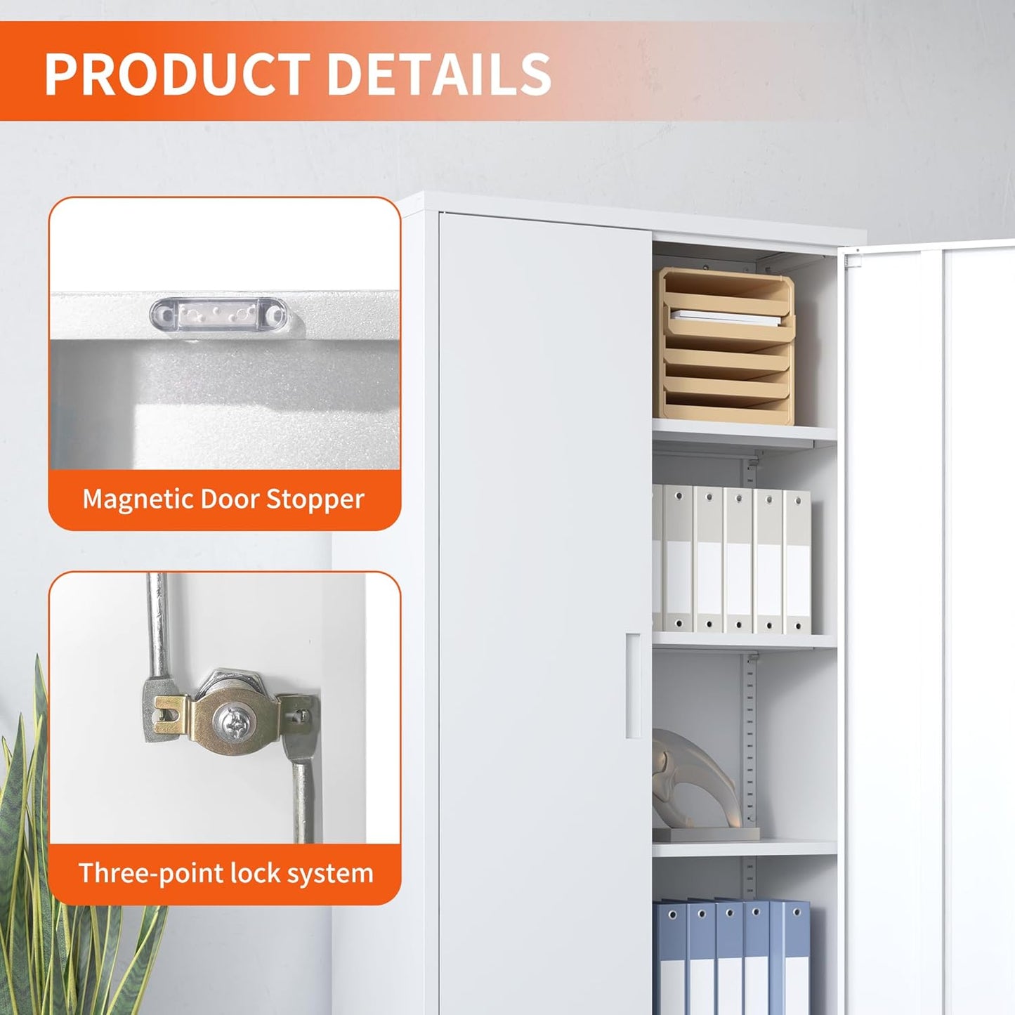 Metal Storage Cabinet with Adjustable Shelves, Garage Tool Cabinet with 2 Lockable Doors for Office, Home, Garage, Require Assembly, White