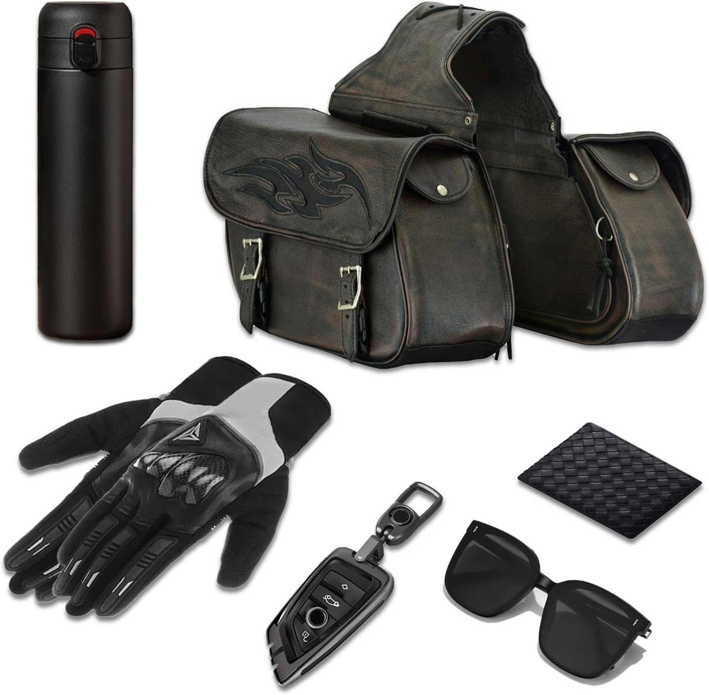 GARGOYLE BELLS Motorcycle Saddle Bags Leather Motorcycle Luggage Bag with Gun Holsters For Softails Sportsters and Choppers Waterproof Luggage Bags For Motorcycle