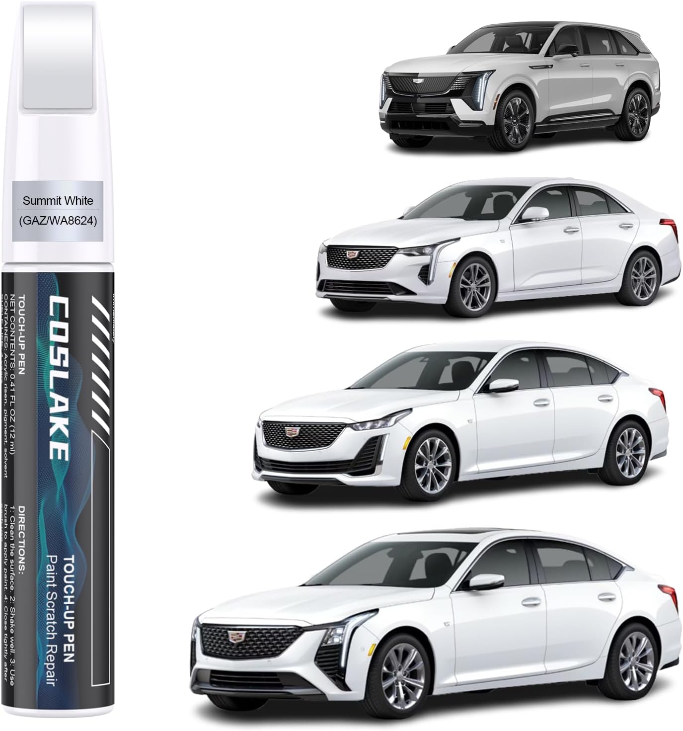 Car Touch Up Paint(Summit White(GAZ/WA8624)) for Cadillac, Car Paint Scratch Repair Kit, Quick & Easy Solution to Repair, Scratch Remover Pen with 2PCS Disposable Micro Applicators
