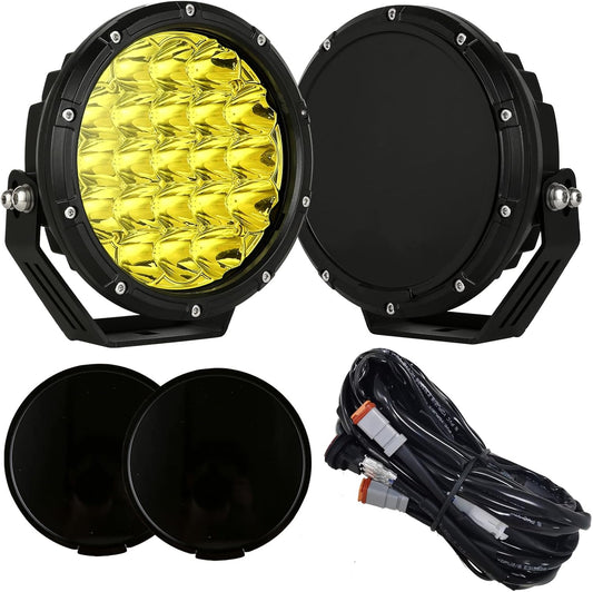 BIGLION.X 7inch Amber Round Off Road Lights Pair 210W 32000LM Super Bright Yellow LED Offroad Driving Lights Spot Lights Waterproof IP68 With EMC 12V-32V for Pickup Trucks SUV UTV