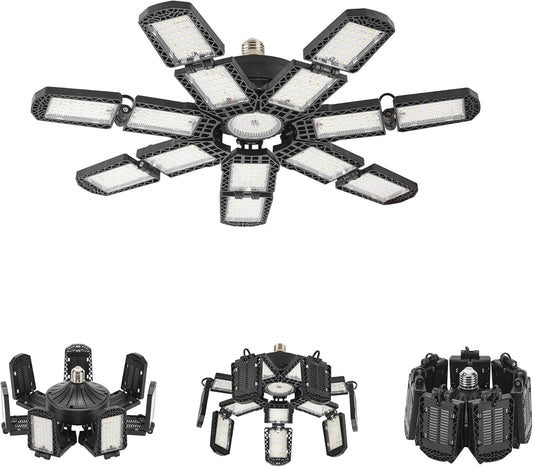 LED Garage Light,Super Bright Screw in E26/E27 Ceiling Shop Work Lamp, 300W 30000 Lumen Deformable Basement Bulb Fixture with 14+1 Adjustable Panels, Lighting for Workshop, Attic