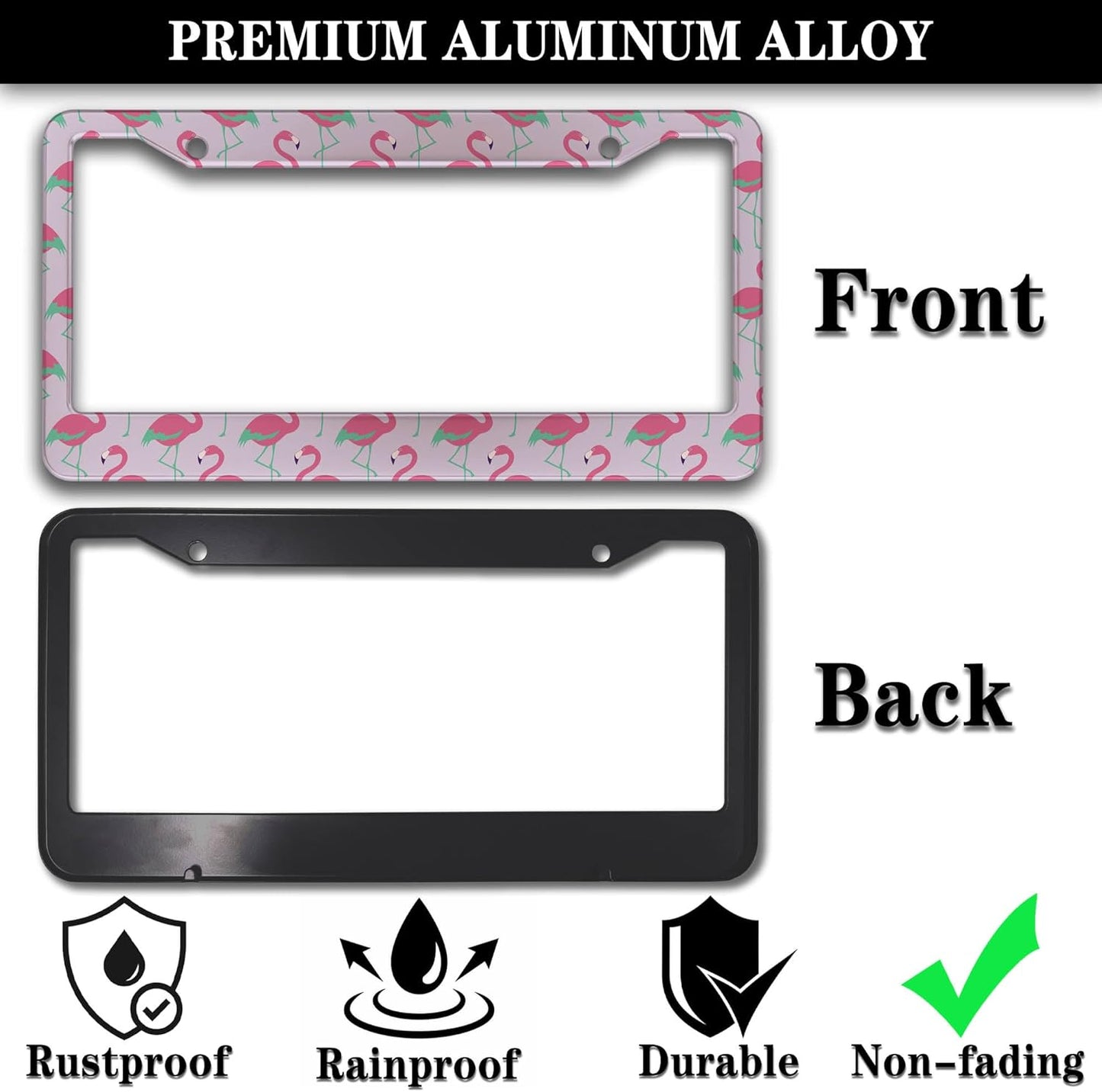 License Plate Frames for Girl Pink License Plate Cover for Women Pink Flamingo Animals Aluminum Metal Car Accessory 2 Pack with Screw Covers Set