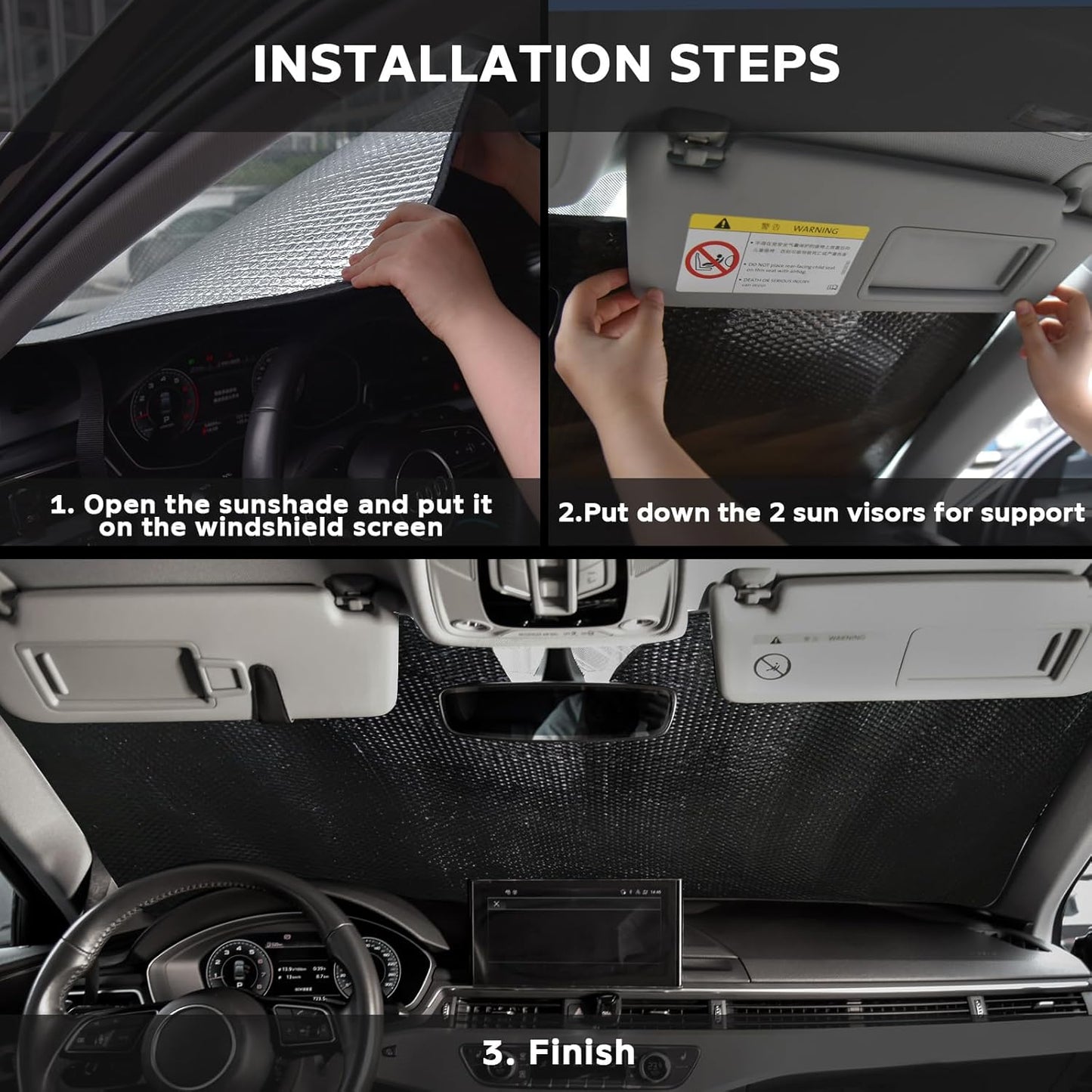 Windshield Sun Shade for Dodge RAM 1500 2019-2025 - 5-Layer Foldable Bubble Foldable Front Window Shade Sun Visor Accessories - Blocks Heat & UV Rays