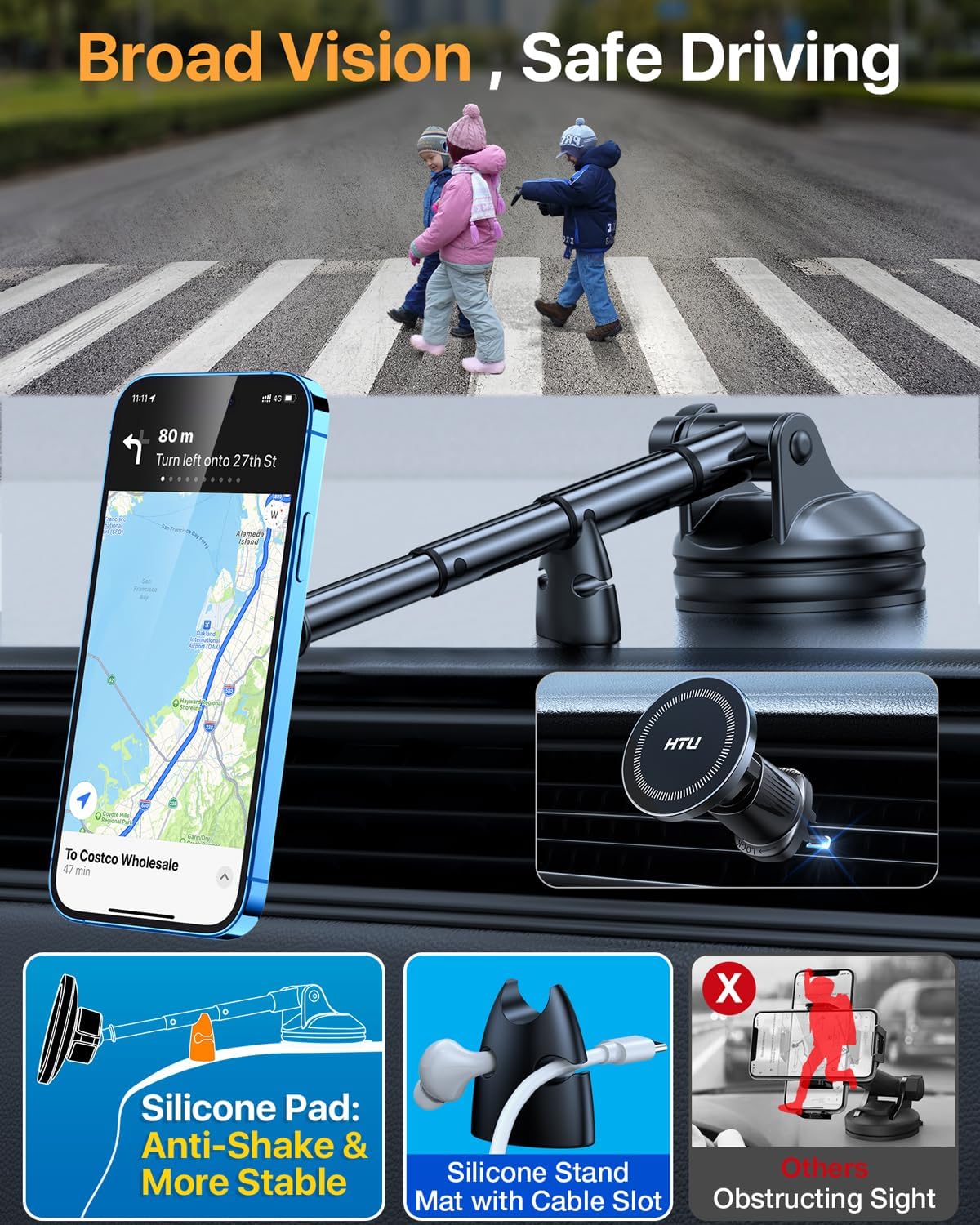 2025 Upgraded for Magsafe Car Mount [80LBS Strongest Suction & Military-Grade] Powerful Magnetic Cell Phone Holder for Car Dashboard Windshield for iPhone 16 15 14 Pro Max Mini (Black)