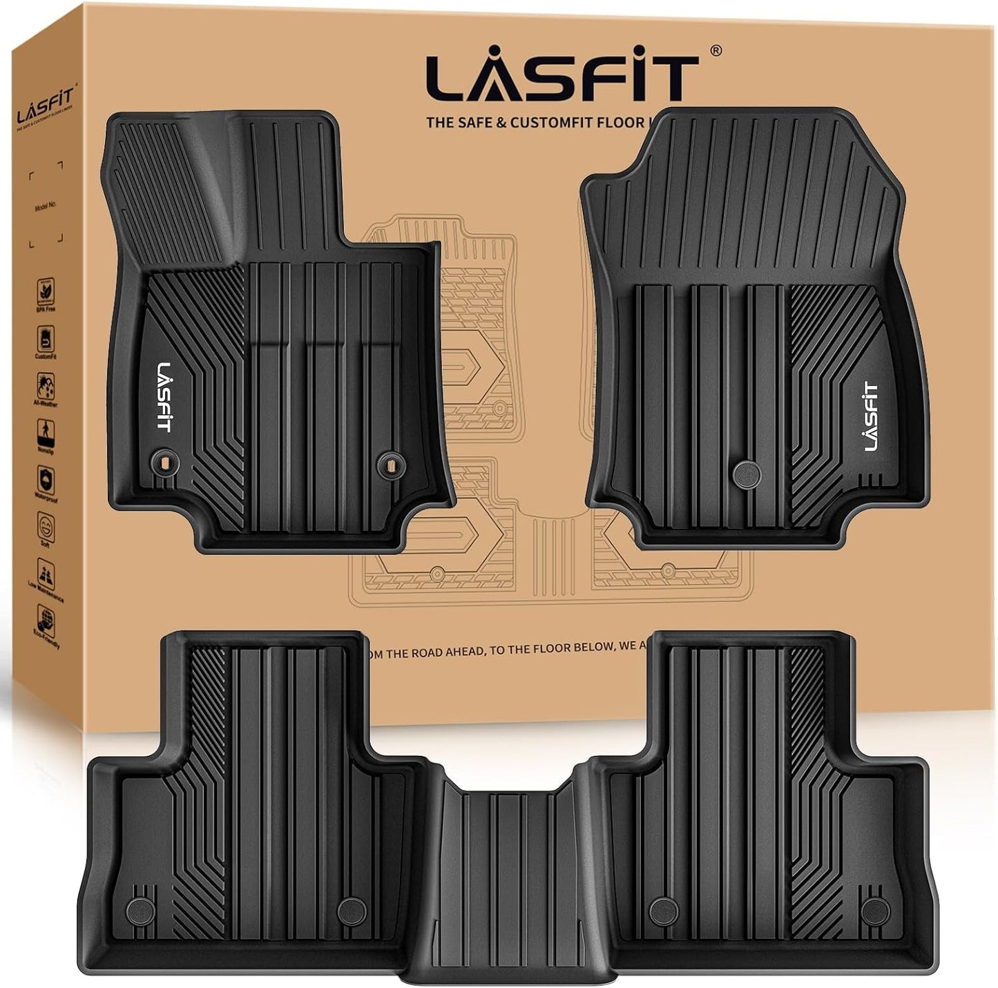LASFIT Floor Mats for Toyota RAV4 2019-2024 2025(Not Fit Hybrid) All Weather Mats for Toyota RAV 4 LE/XLE/Limited/TRD/Adventure TPE Custom Fit Floor Liner Front and Rear 2 Row Car Mats, Black