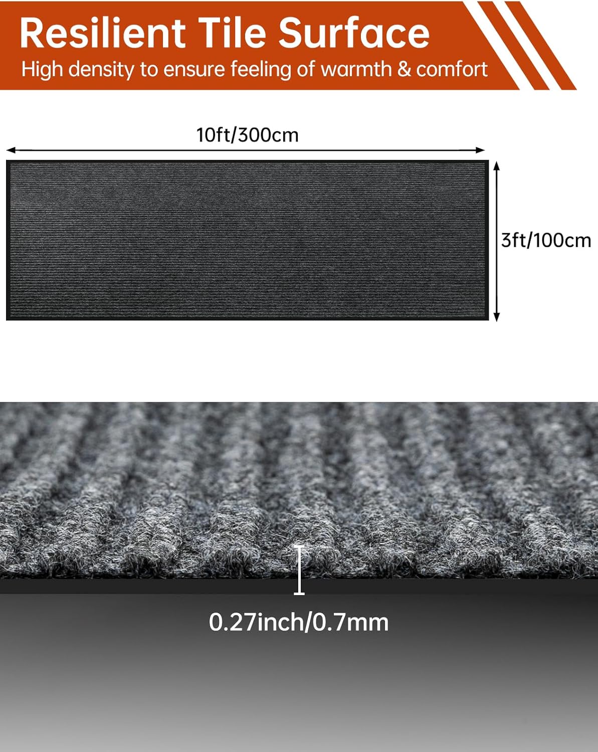 Urban Vista 3' x 10' Commercial Grade Striped Brush Step Entrance Mat, Vinyl Backing, Heavy Duty Indoor Outdoor Door Mat