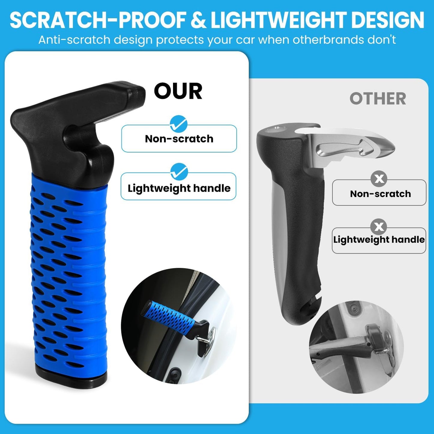 Car Door Handle for Elderly, Car Handle Assist Support, Portable Elderly Assistance Mobility Aids Auto Grab Cane with Strap for Seniors and Handicapped Getting Out of Car, Blue, 2 Pack