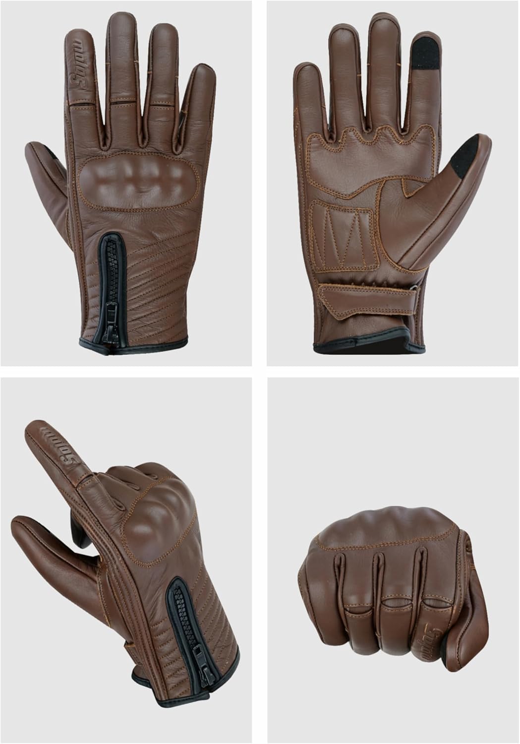 Full Finger Leather Motorcycle Gloves for Men & Women Touch Screen Gloves Premium Street Motorcycle Durable Protective Cruiser Biker Gel Leather Motorbike Gloves