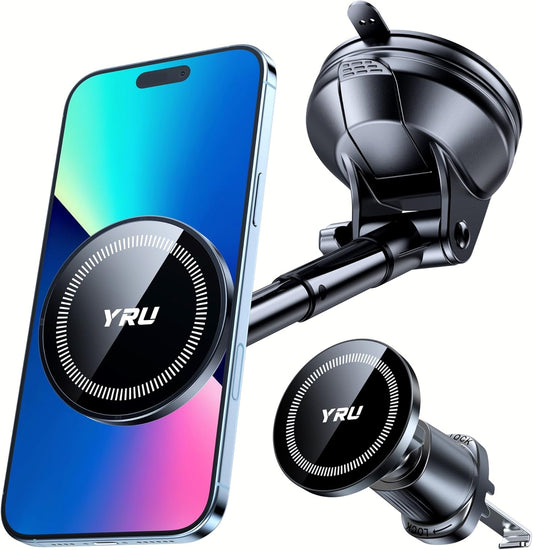 YRU [2025 Upgraded] Magnetic Phone Holder for Car【Patented & Super Magnet】 for MagSafe Car Mount Dashboard Magnet Phone Holder Windshield Phone Stand for iPhone 16 15 14 13 12 Pro Max Samsung, Black