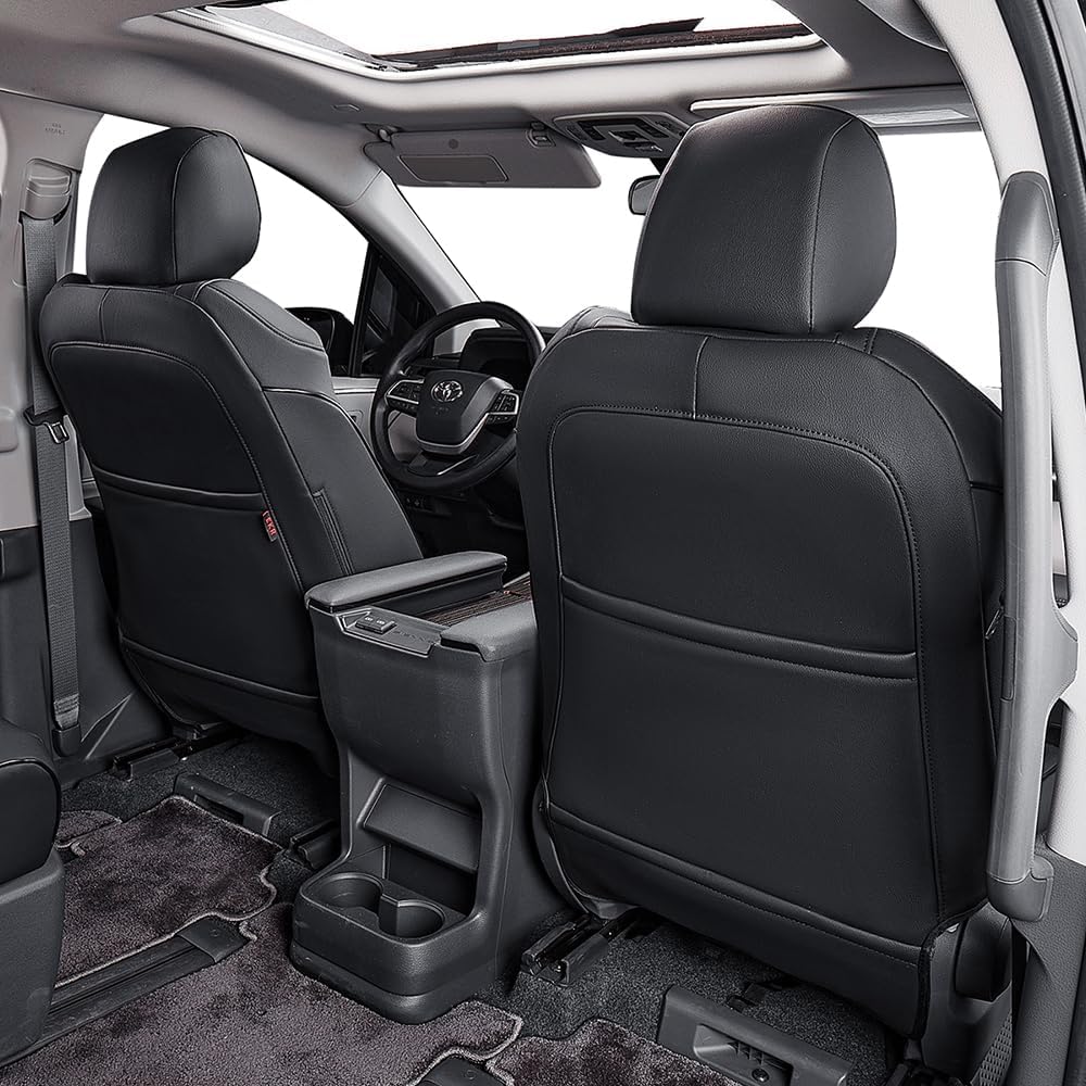 EKR Sienna Seat Covers for 2011-2020 Toyota Sienna LE,XLE, SE,XLE Premium 2nd Row 4/2/4 Split,8 Seats,Waterproof Car Seat Cover Full Set,Car Seat Protectors- Three Row,Leather(Black)