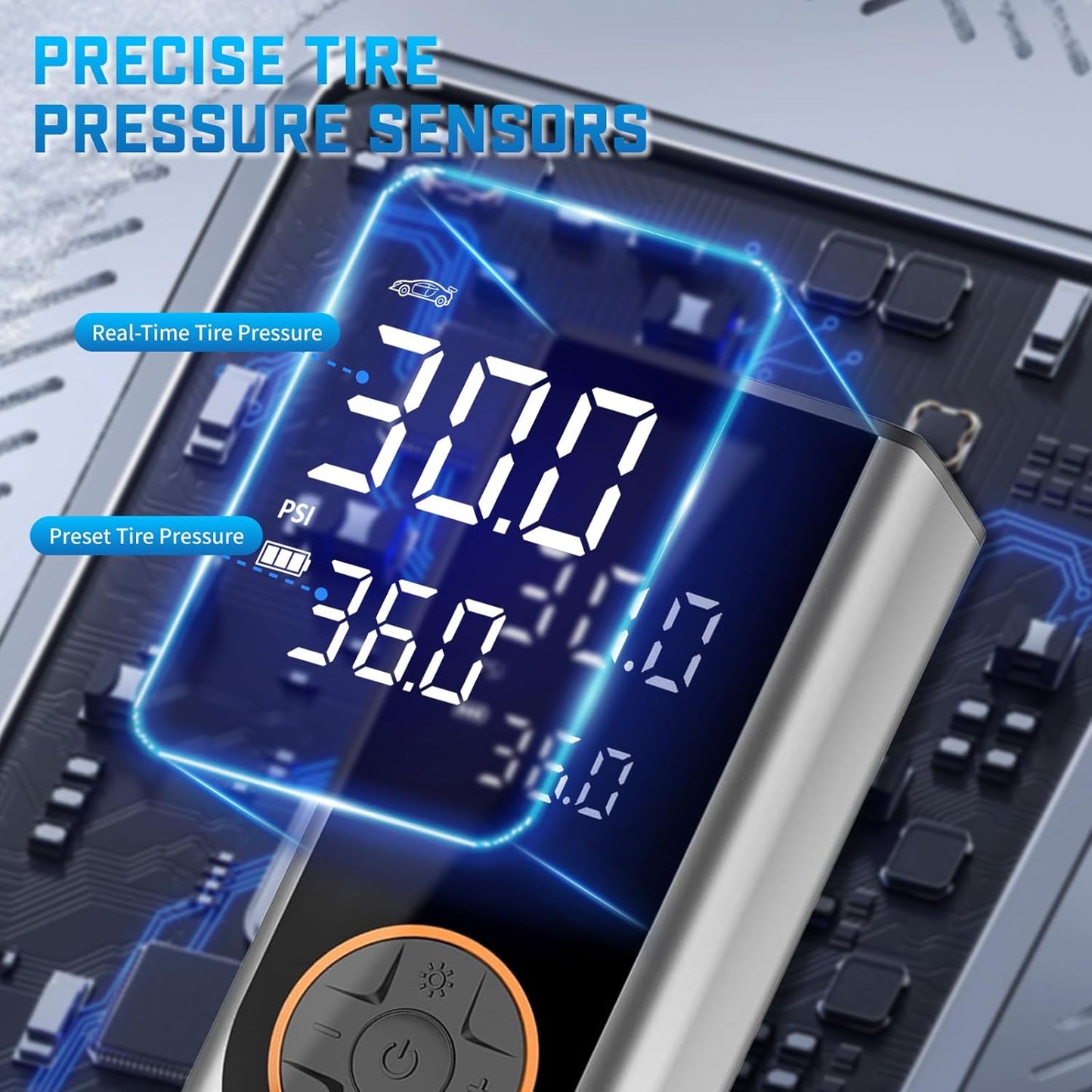 Tire Inflator Portable Air Compressor, 150PSI Cordless Air Pump for Car Tires, 4X Faster 12V DC Tire Pump with Tire Pressure Gauge, LED Light for Cars, Motorcycles, Bikes, Balls (Silver)