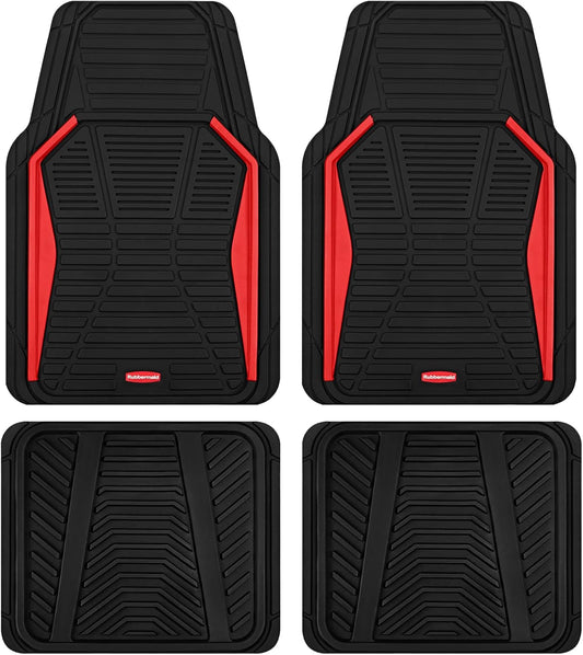 Rubbermaid Car Mat Full Set All-Weather Heavy-Duty 4 Pieces– Trim-to-Fit Universal Car Mats Full Set – Waterproof Rubber Floor Liners for Most Trucks, SUVs, Vans, and Sedans-Red