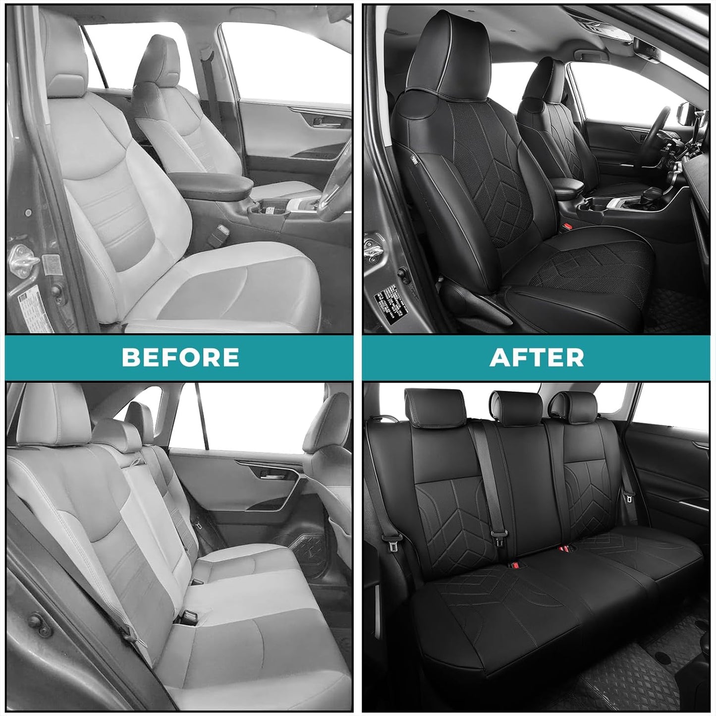 for Toyota RAV4 Seat Covers 2019 2020 2021 2022 2023 2024 2025 RAV 4 Prime & Hybrid XLE LE Limited XLE Premium (Not for XSE/SE Hybrid) - Custom Leather Car Seat Covers Full Set - Black