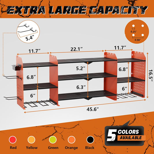Power Tool Organizer Wall Mount, Expanded Width Garage Storage 3 Layer Heavy Duty Power Tool Storage Rack, 45.5" Battery Tools Holder with Charging Station Shelf