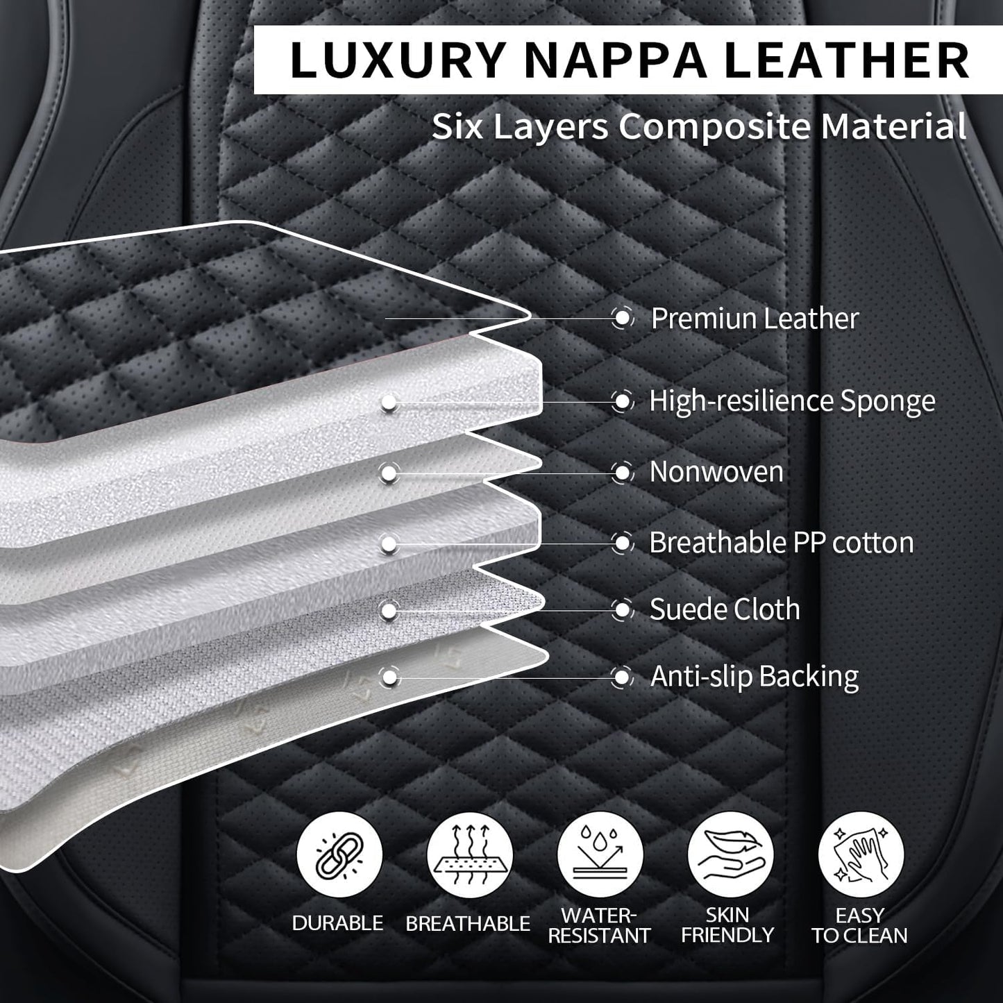 2 Packs Car Seat Covers Leather Car Seat Covers Universal Seat Covers for Car, SUV,Truck (Black)