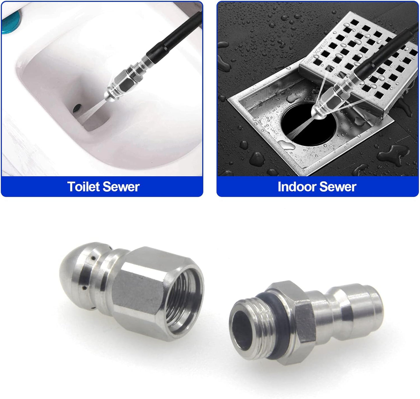 (2 Sets) Pressure Washer Sewer Jetter Nozzle with Stainless Steel, Mini Compact Durable Sewer Jet Nozzle,Pressure Drain Jetter Hose Nozzle,1/4'' Quickly Connector, 5000 PSI