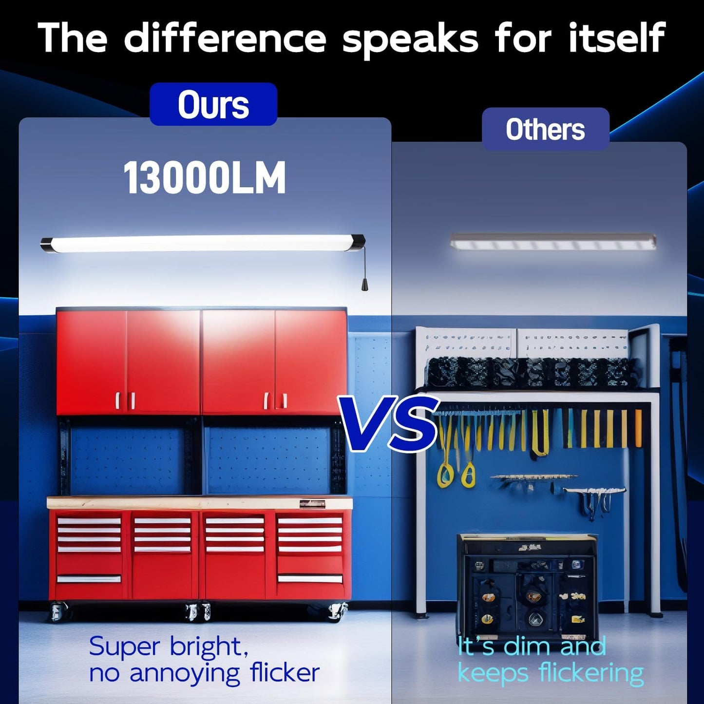 hykolity 4FT 120W LED Shop Light Linkable, 13000lm(400w Equivalent), 5000K Utility Shop Lights for Garages, Workshops, Basements, Hanging or FlushMount, Power Cord and Pull Chain, ETL, Black, 2 Pack