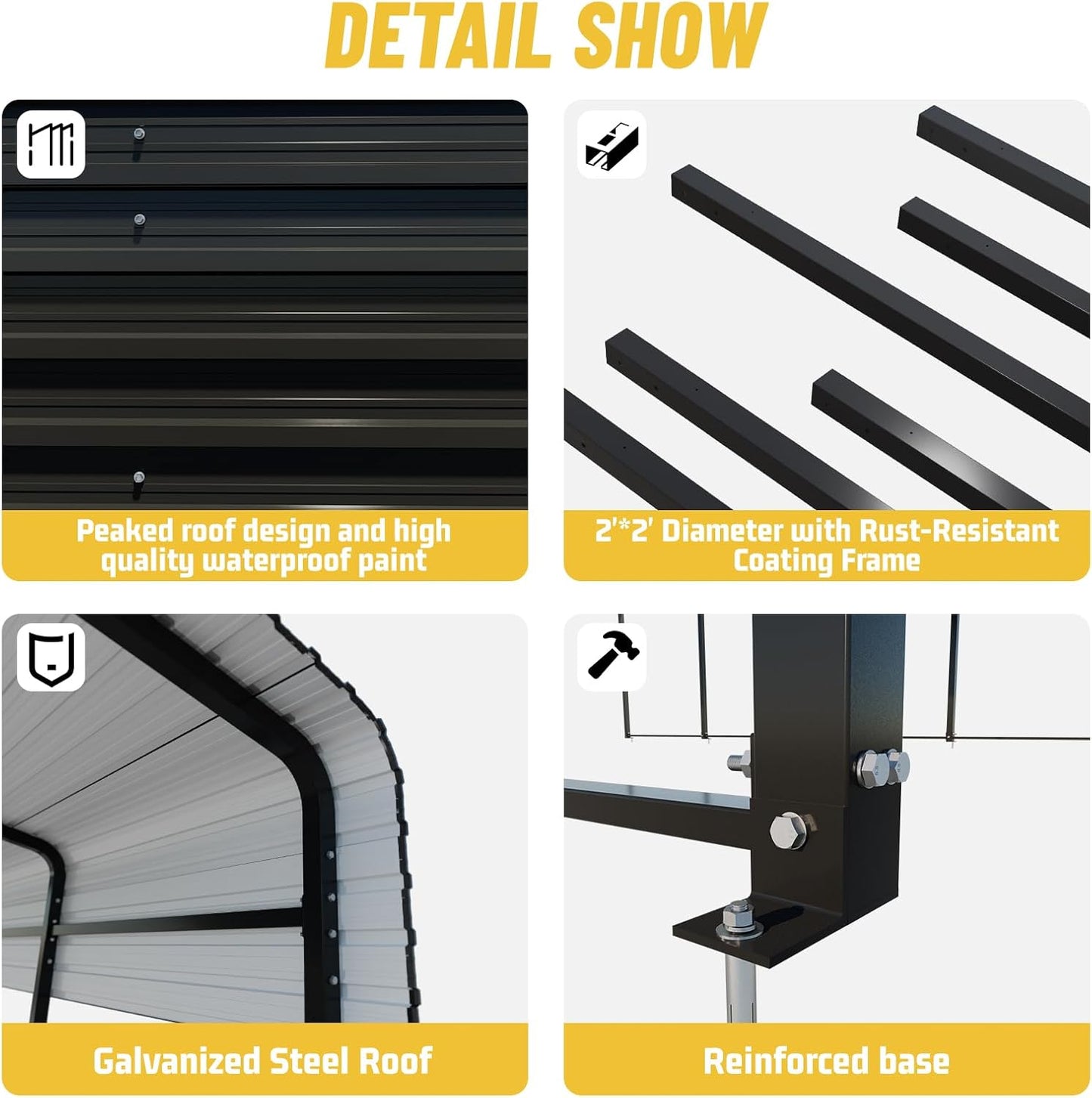 Metal Carport 10 * 15 FT with Enhanced Base Heavy Duty Garage with Galvanized Steel Roof Multi-Use Shelter Outdoor for Car, Pickup, Boat and Tractors