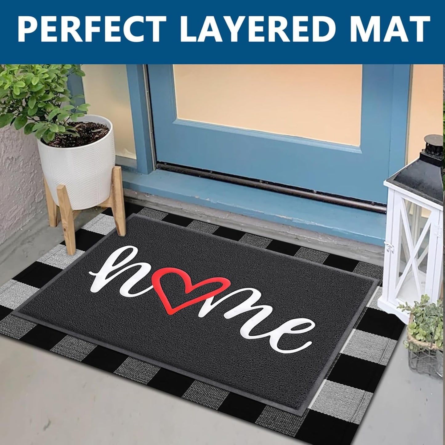 EARTHALL Door Mat Outside Inside Home Doormat, 32"x20", Durable Floor Mat Non Slip Mat Ultra Absorb Mud Easy Clean Front Doormat for Garage, Entryway, Patio, High Traffic Areas, Black